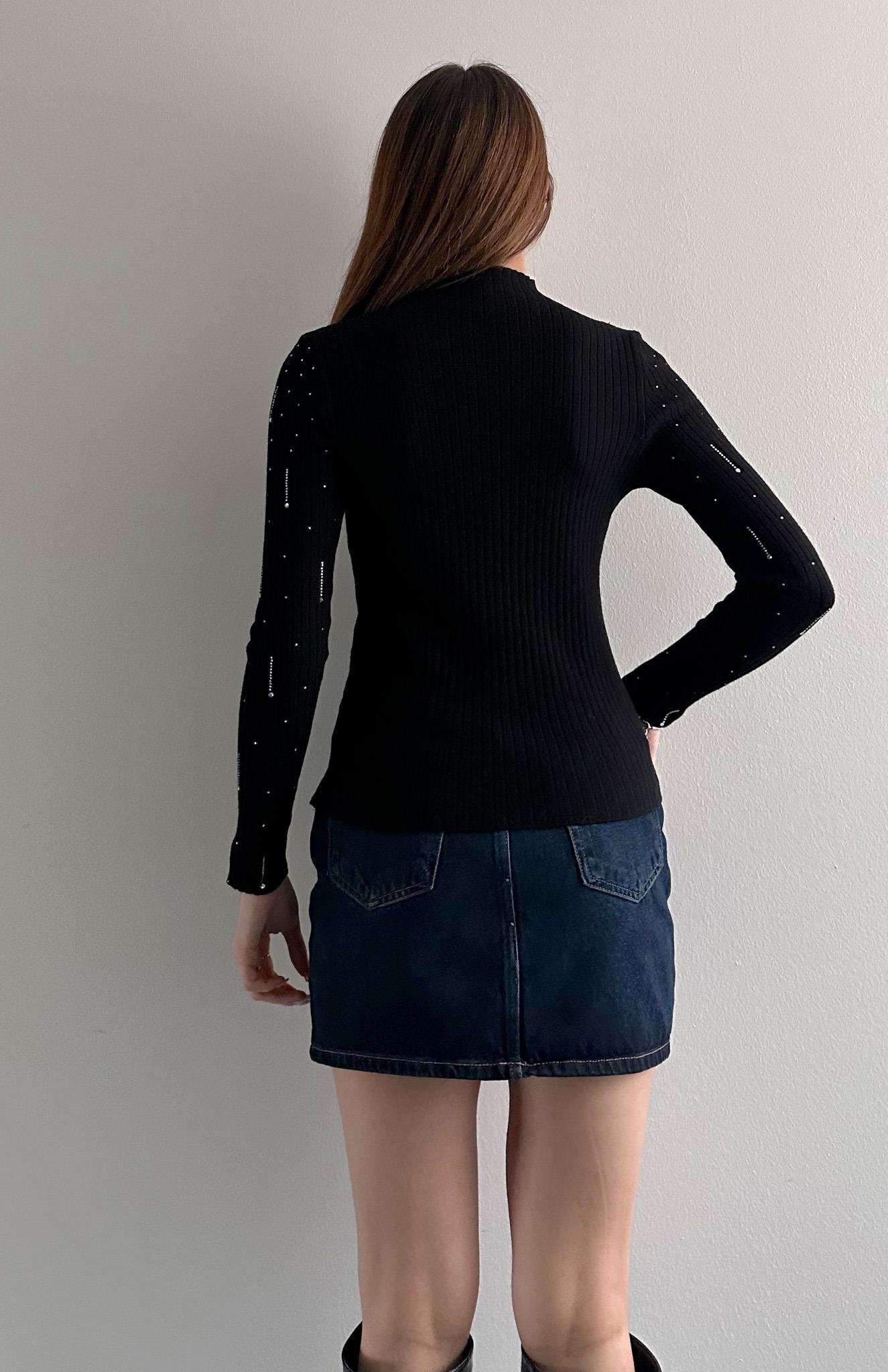 Damla Parlak Taşlı Elitli Kazak SİYAH