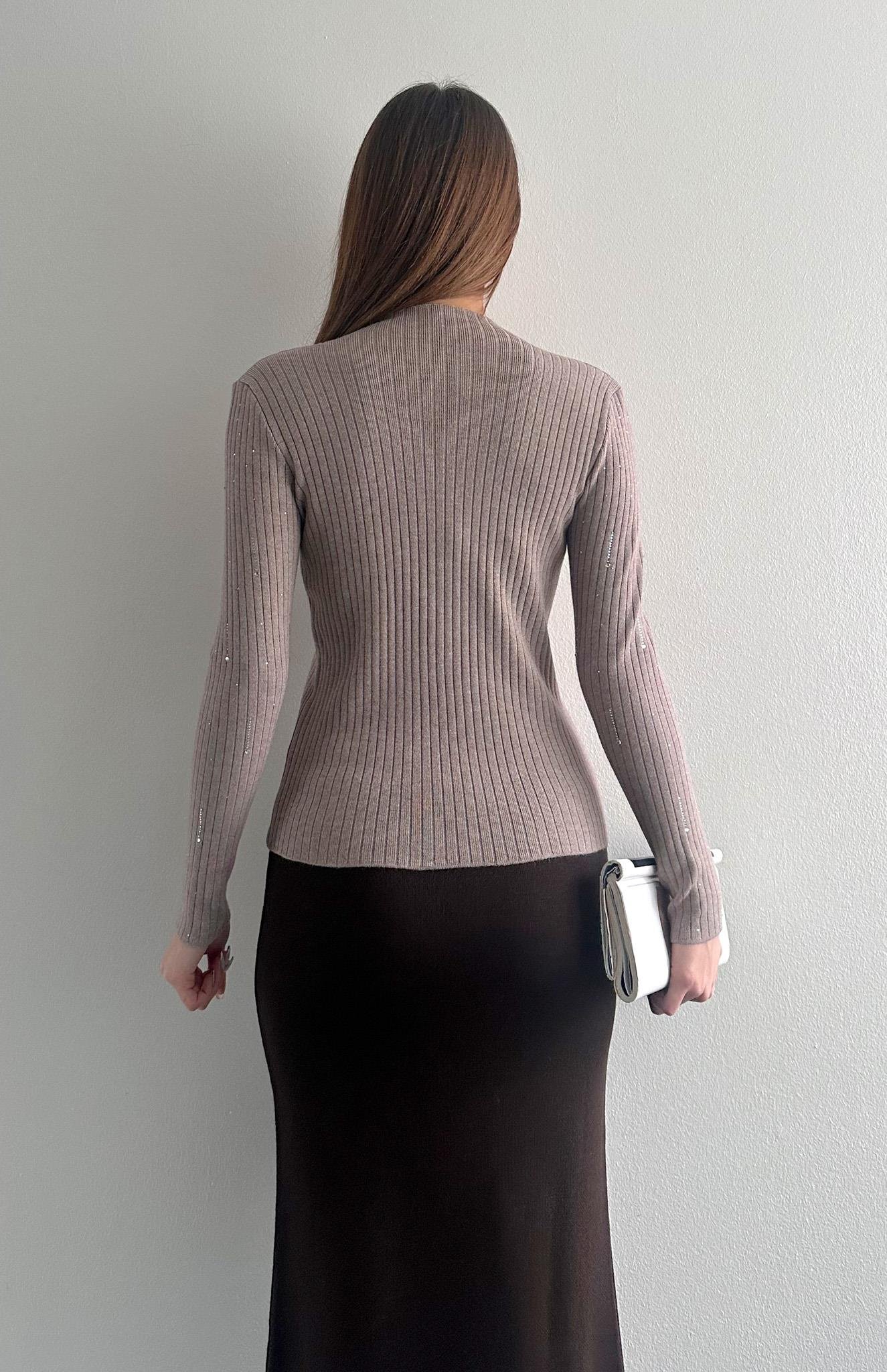 Damla Parlak Taşlı Elitli Kazak VİZON