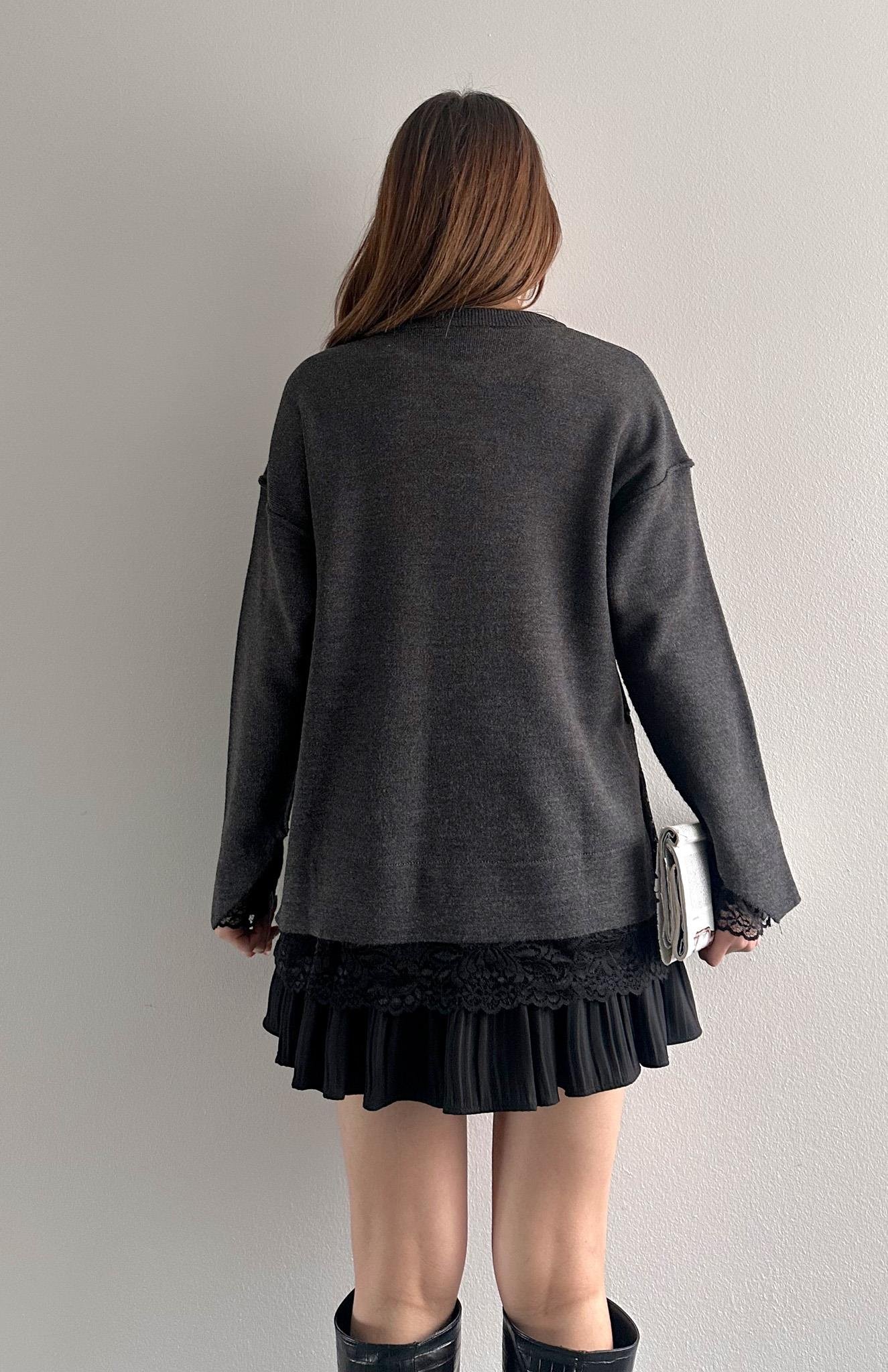 Dantel Detaylı Oversize Kazak ANTRASİT