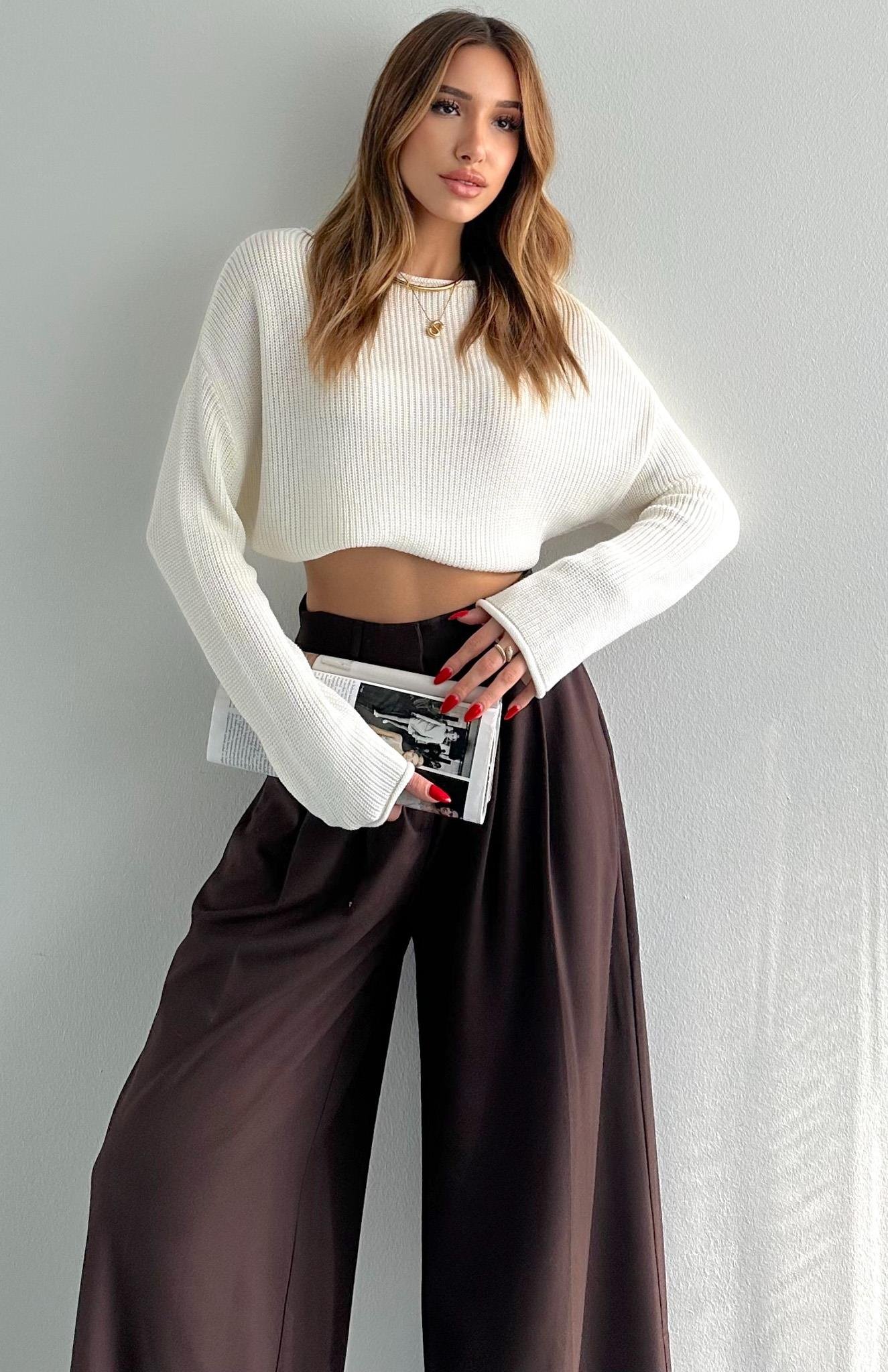 Kayık Yaka Basic Triko Kazak EKRU