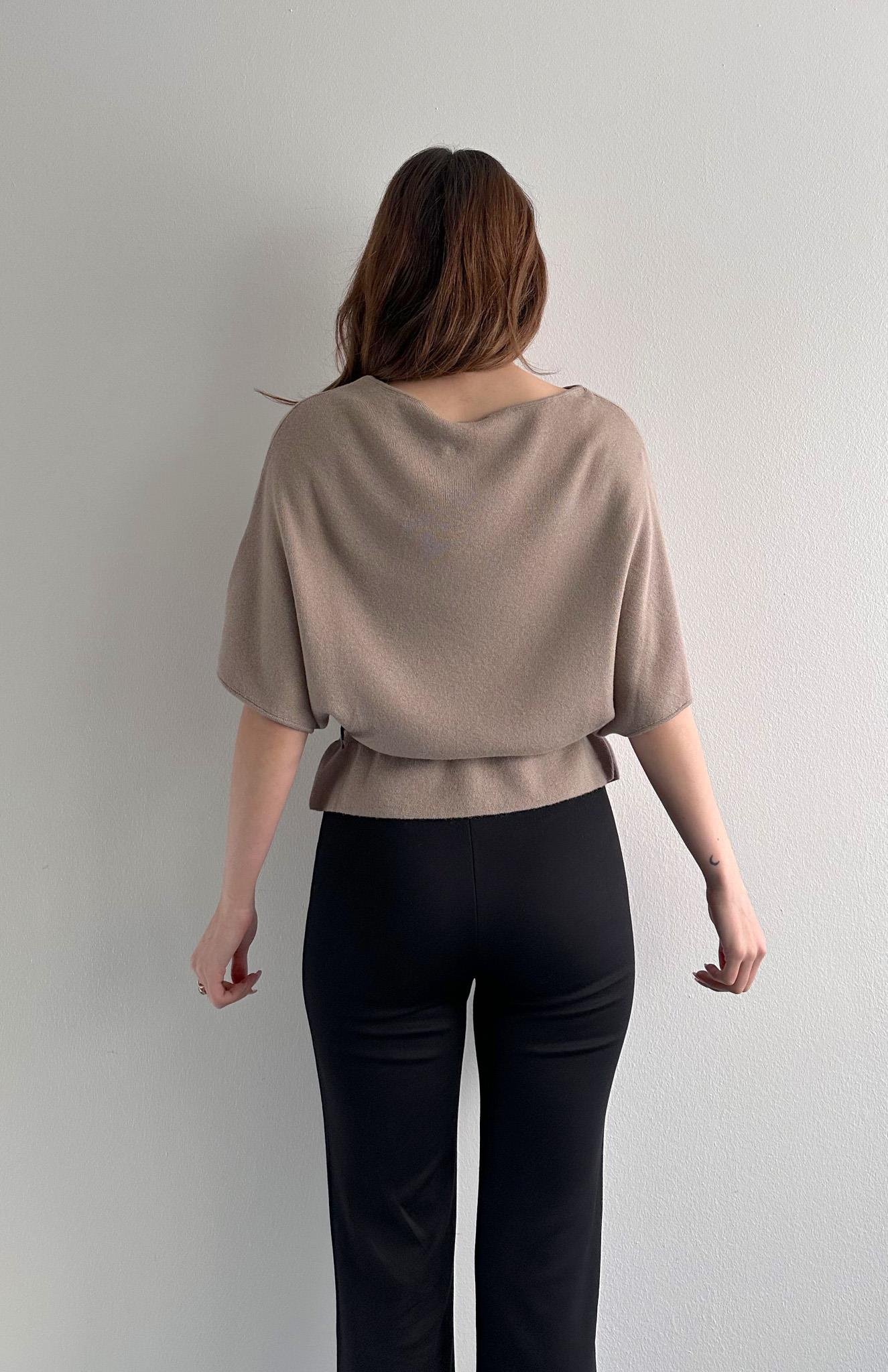 Kayık Yaka Yarasa Kol Kemerli Kazak KOYU VİZON