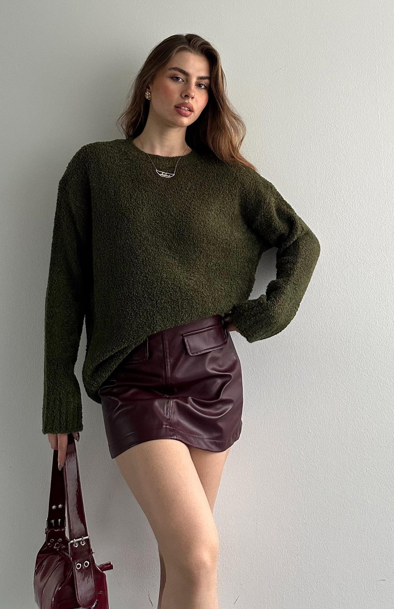 Oversize Pinterest Buklet Kazak HAKİ