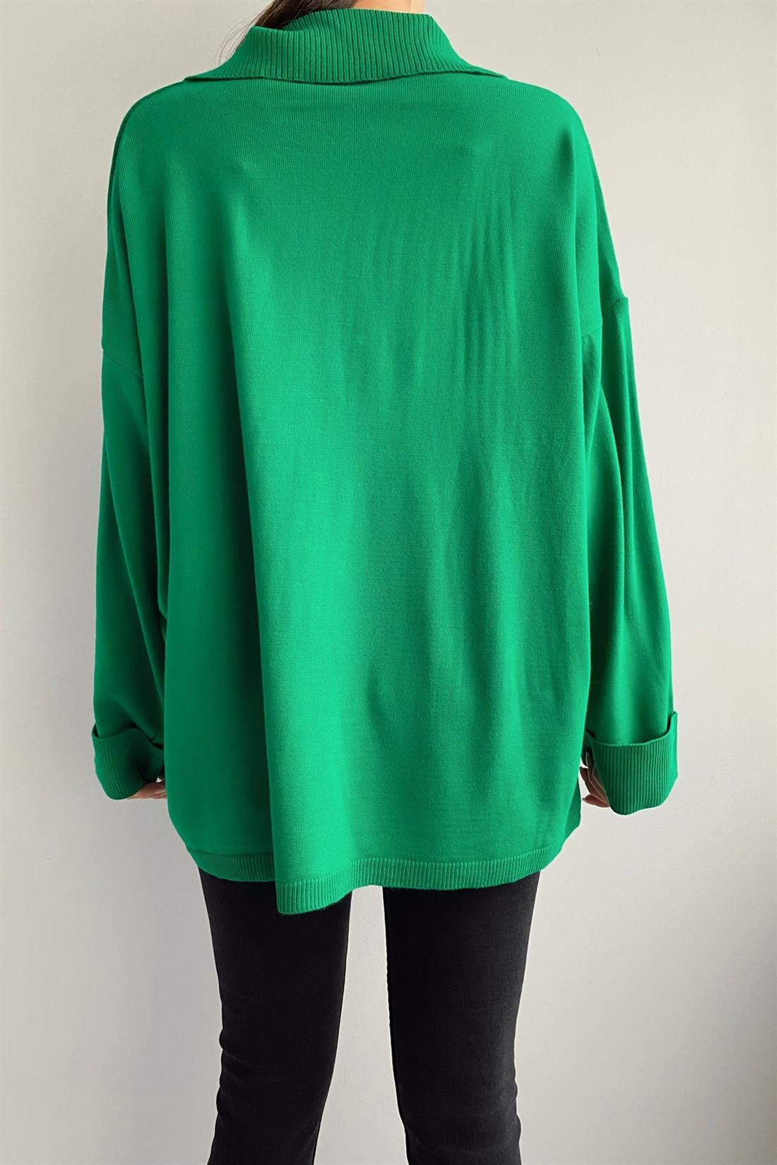 Polo Yaka Oversize Kazak YEŞİL