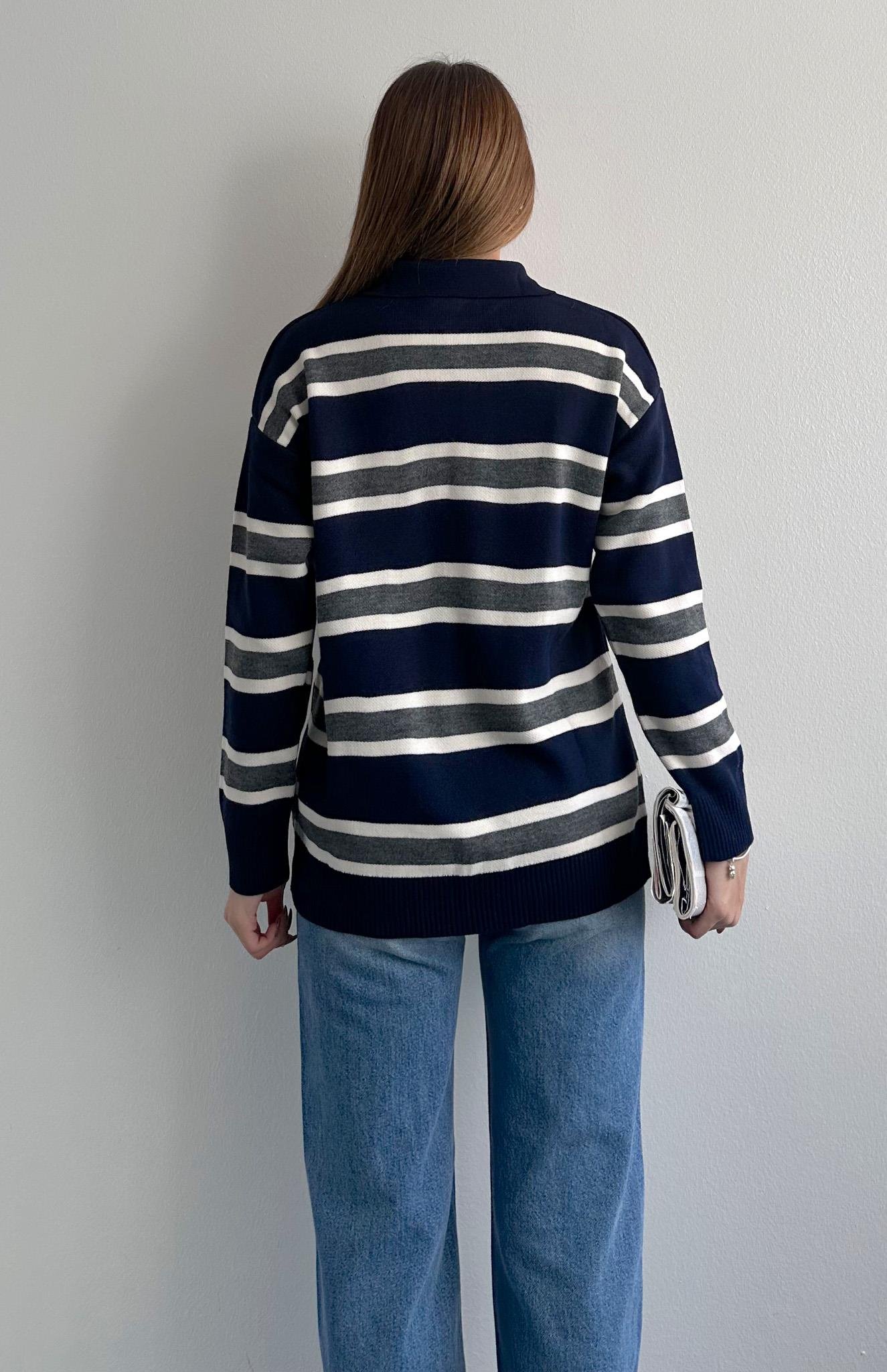 Polo Yaka Uzun Kol Kazak LACİ-EKRU