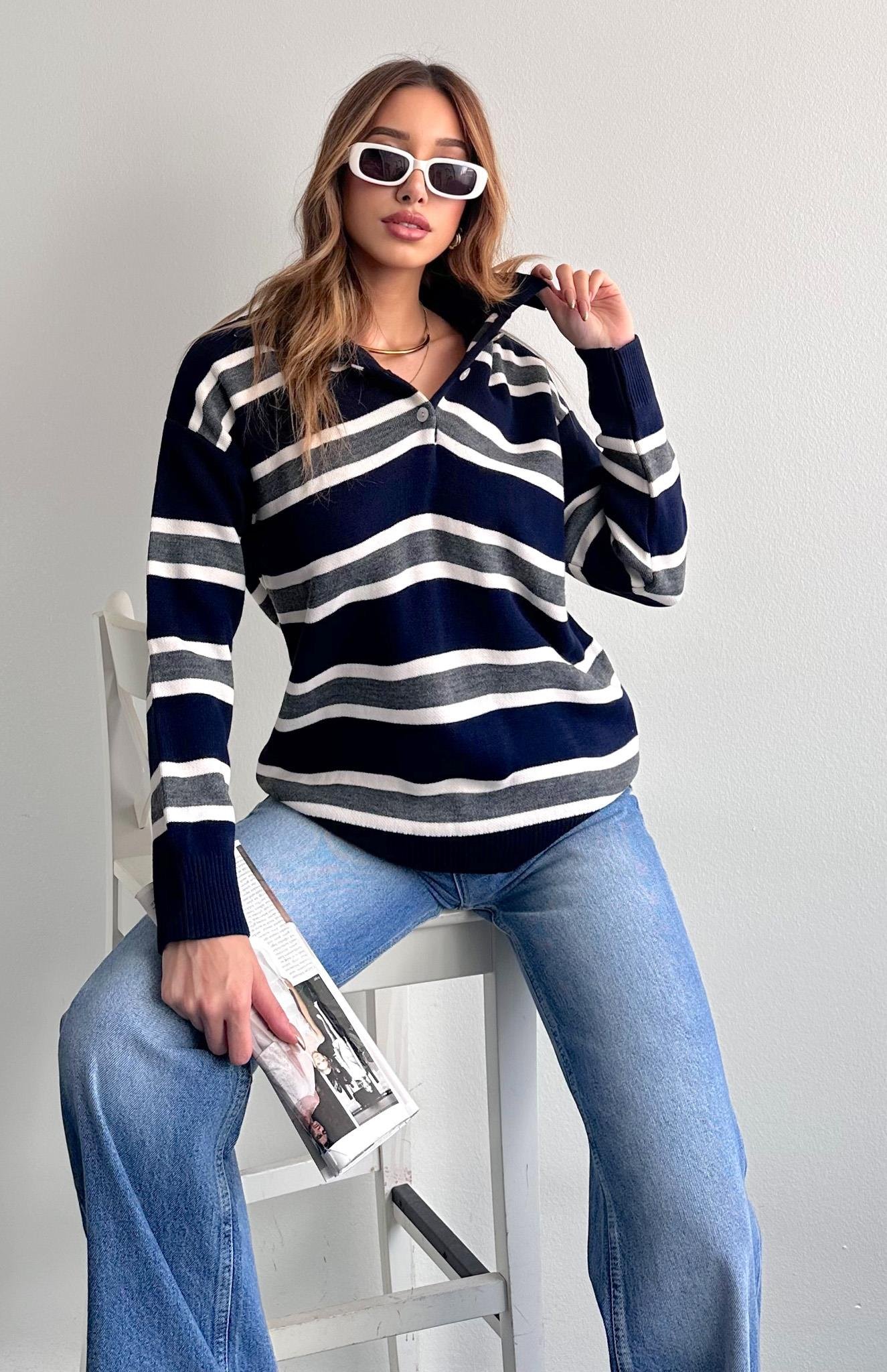 Polo Yaka Uzun Kol Kazak LACİ-EKRU