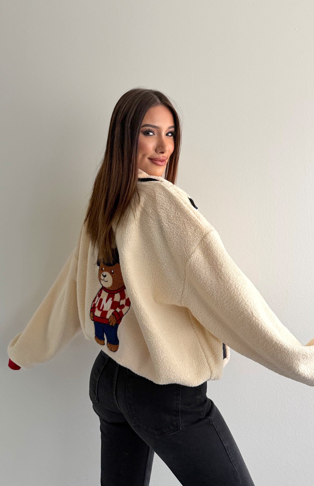 Tedy Peluş Düğmeli Kazak TAŞ