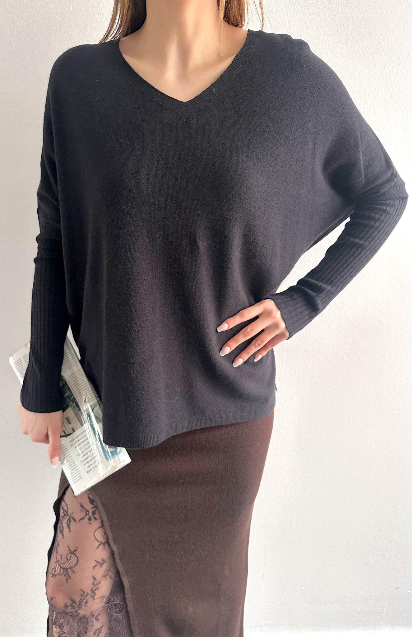 V Yaka Kaşmir Kazak SİYAH