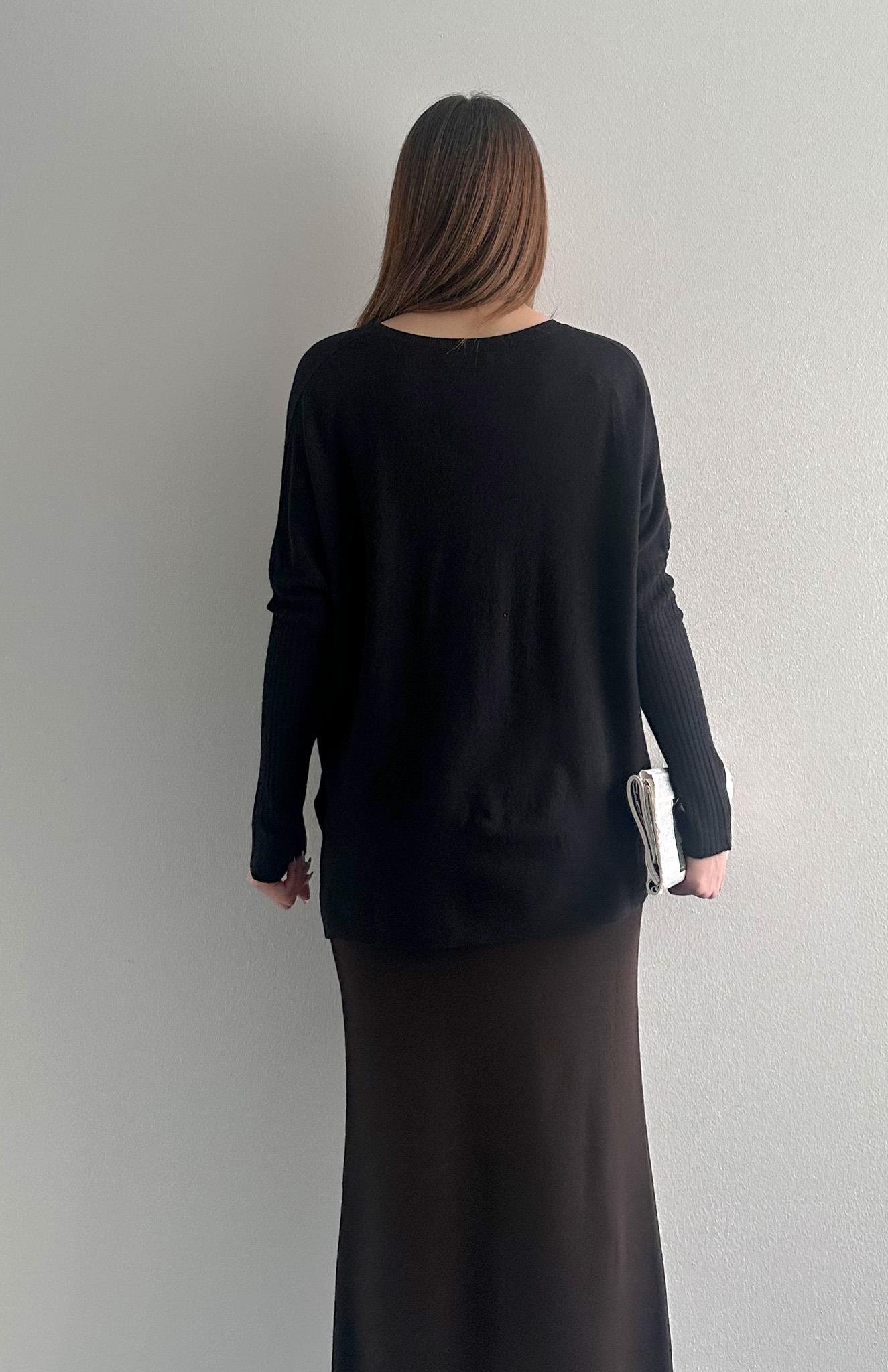 V Yaka Kaşmir Kazak SİYAH