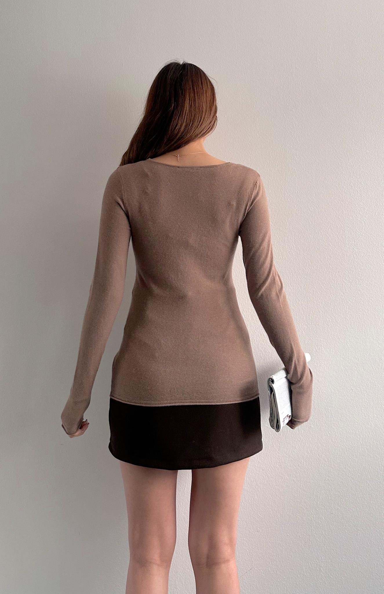 V Yaka Kaşmirli Ultra Hafif Kazak KOYU VİZON