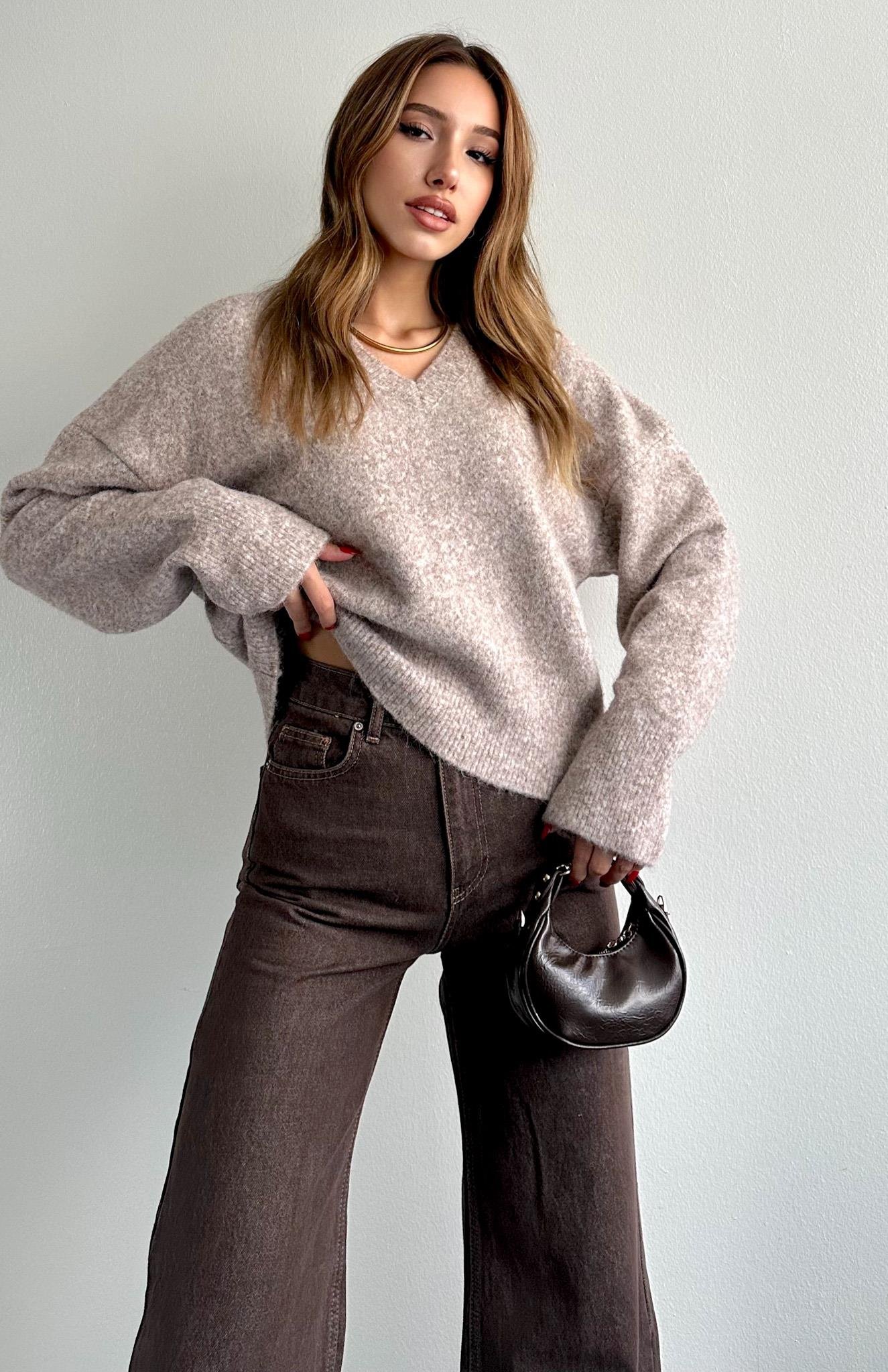 V Yaka Yumuşak Dokulu Kazak VİZON