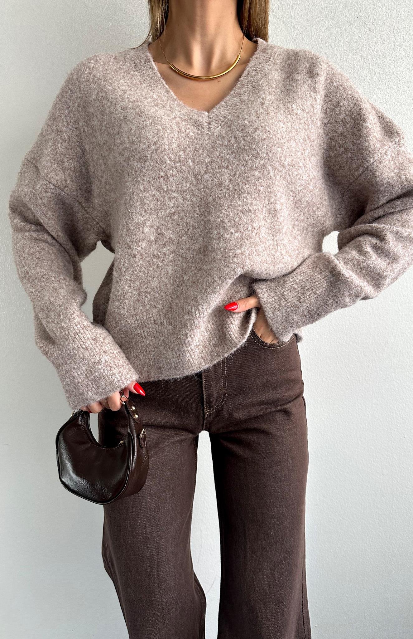 V Yaka Yumuşak Dokulu Kazak VİZON