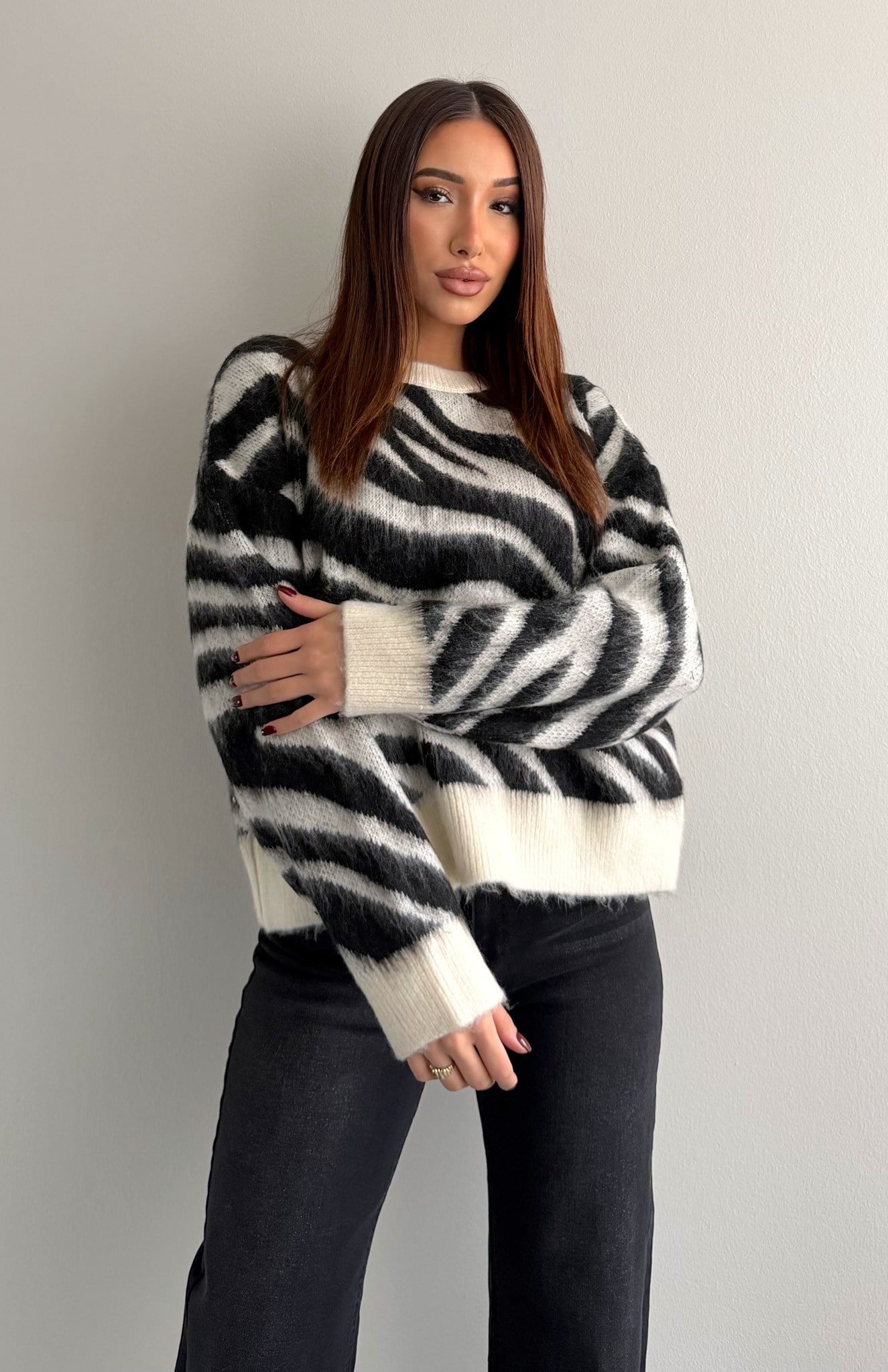 Zebra Desen Kazak EKRU-SİYAH