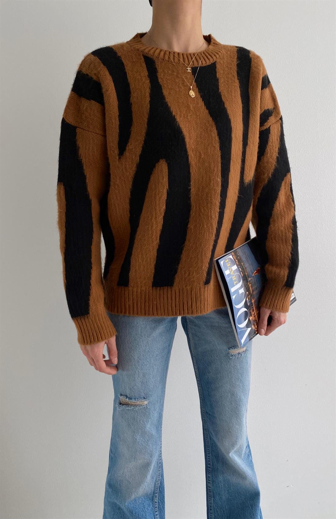 Zebra Desen Kazak KAHVERENGİ