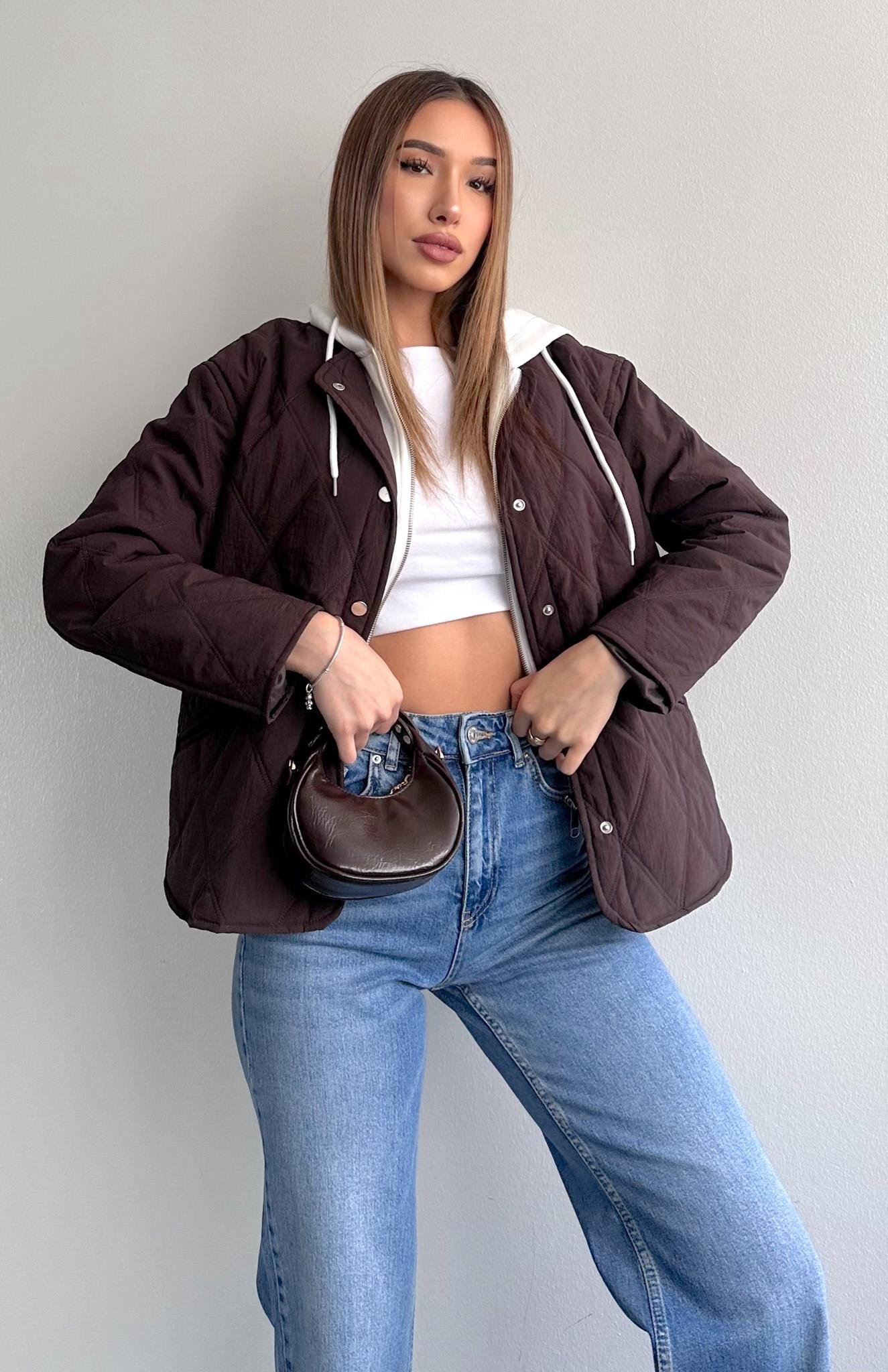 Baklava Desen Kapitone Mont KAHVERENGİ