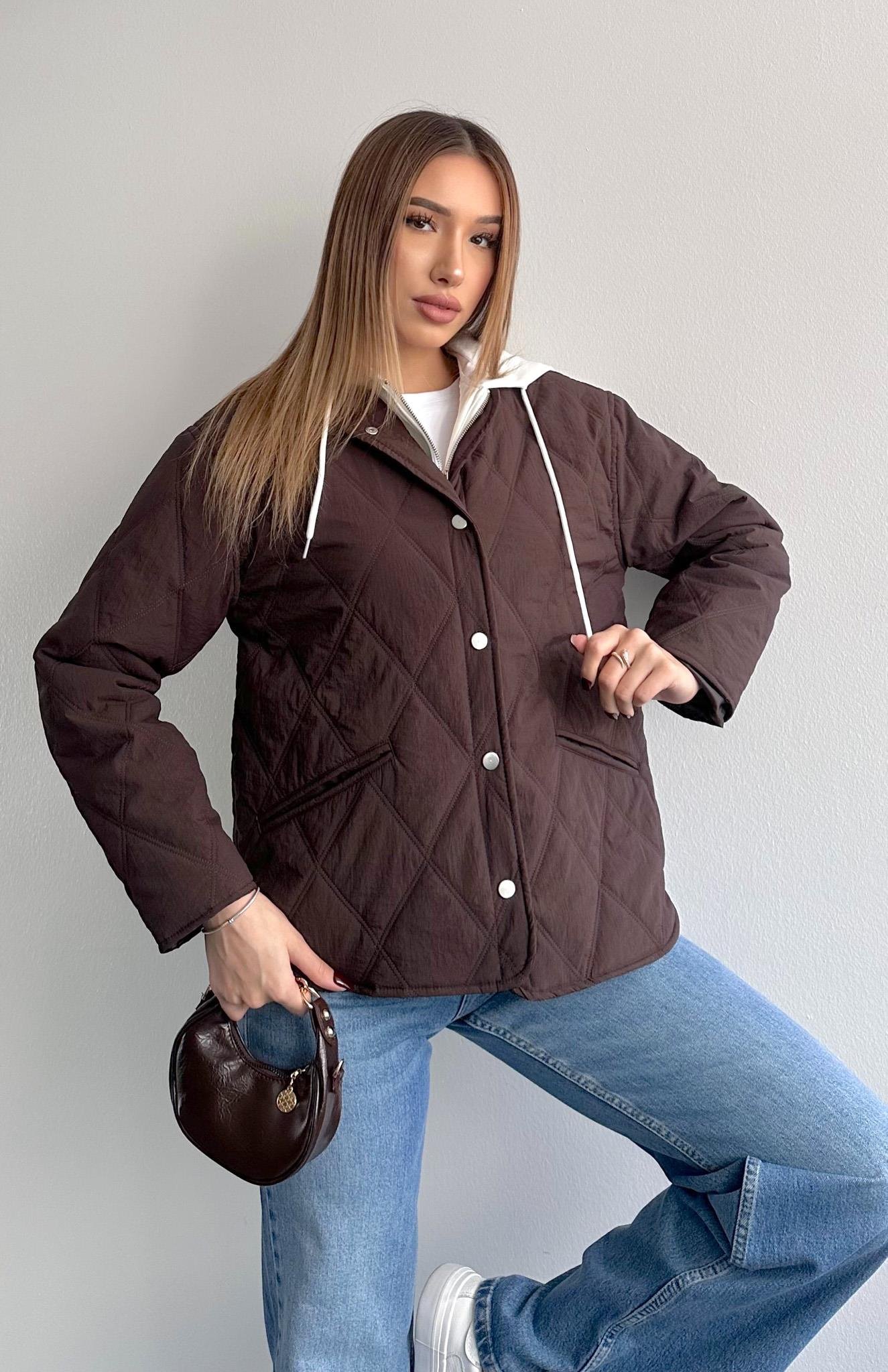 Baklava Desen Kapitone Mont KAHVERENGİ