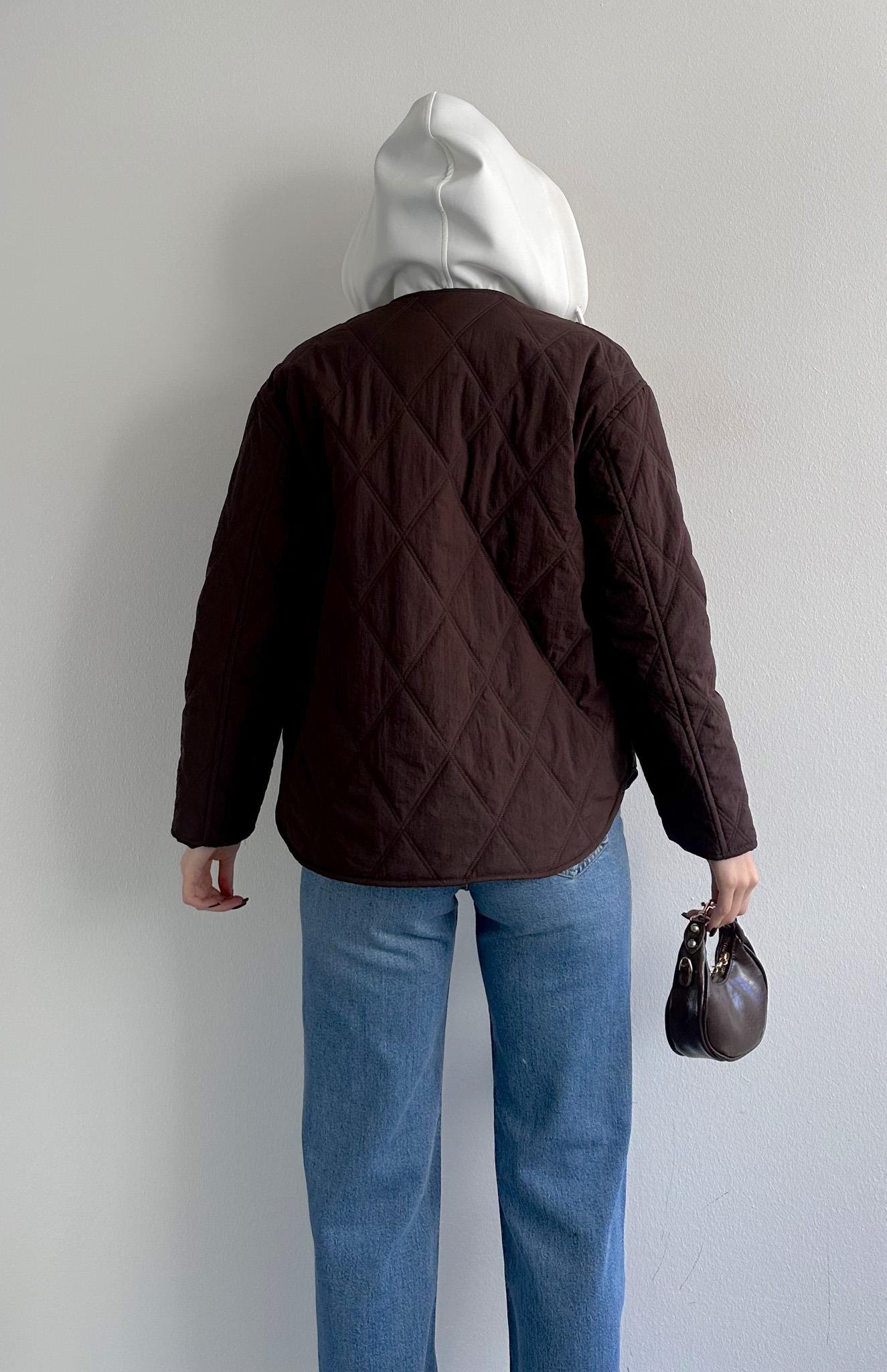 Baklava Desen Kapitone Mont KAHVERENGİ