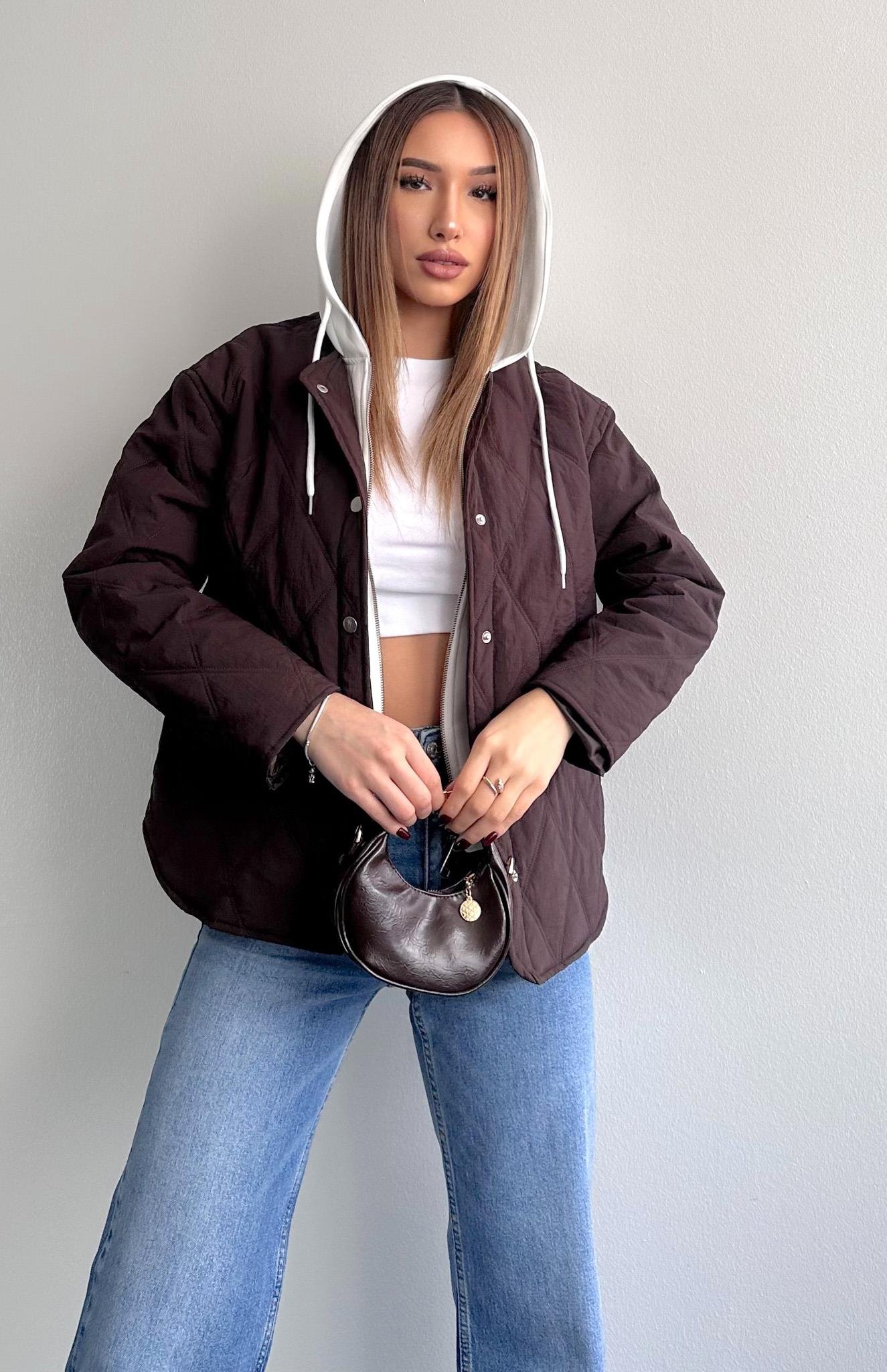 Baklava Desen Kapitone Mont KAHVERENGİ