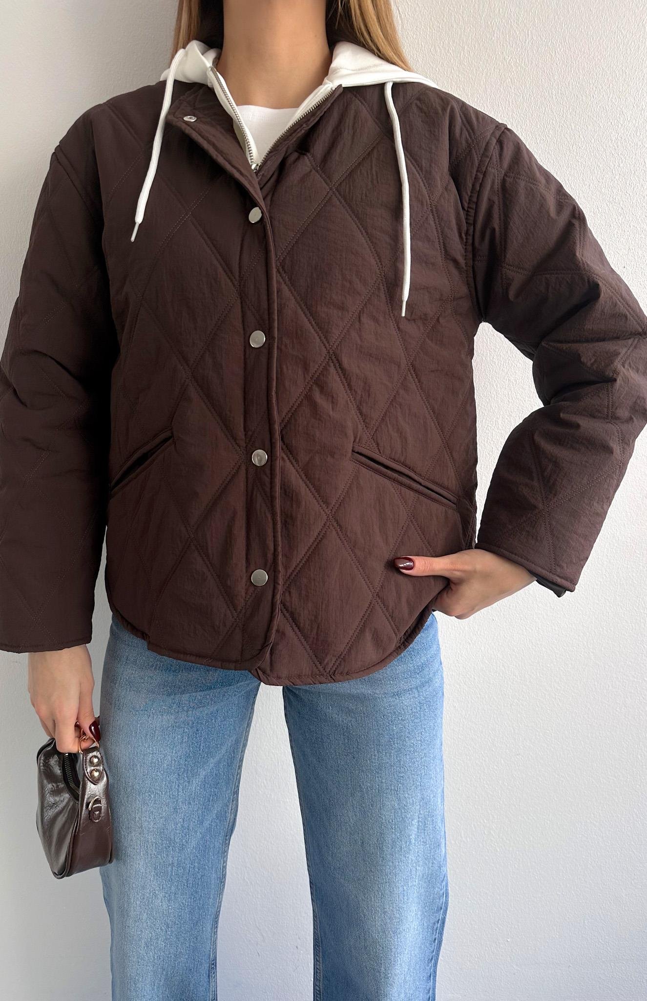 Baklava Desen Kapitone Mont KAHVERENGİ