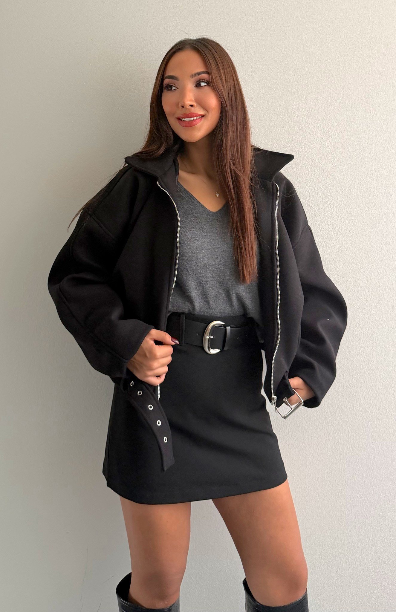 Bomber Kaşe Mont SİYAH