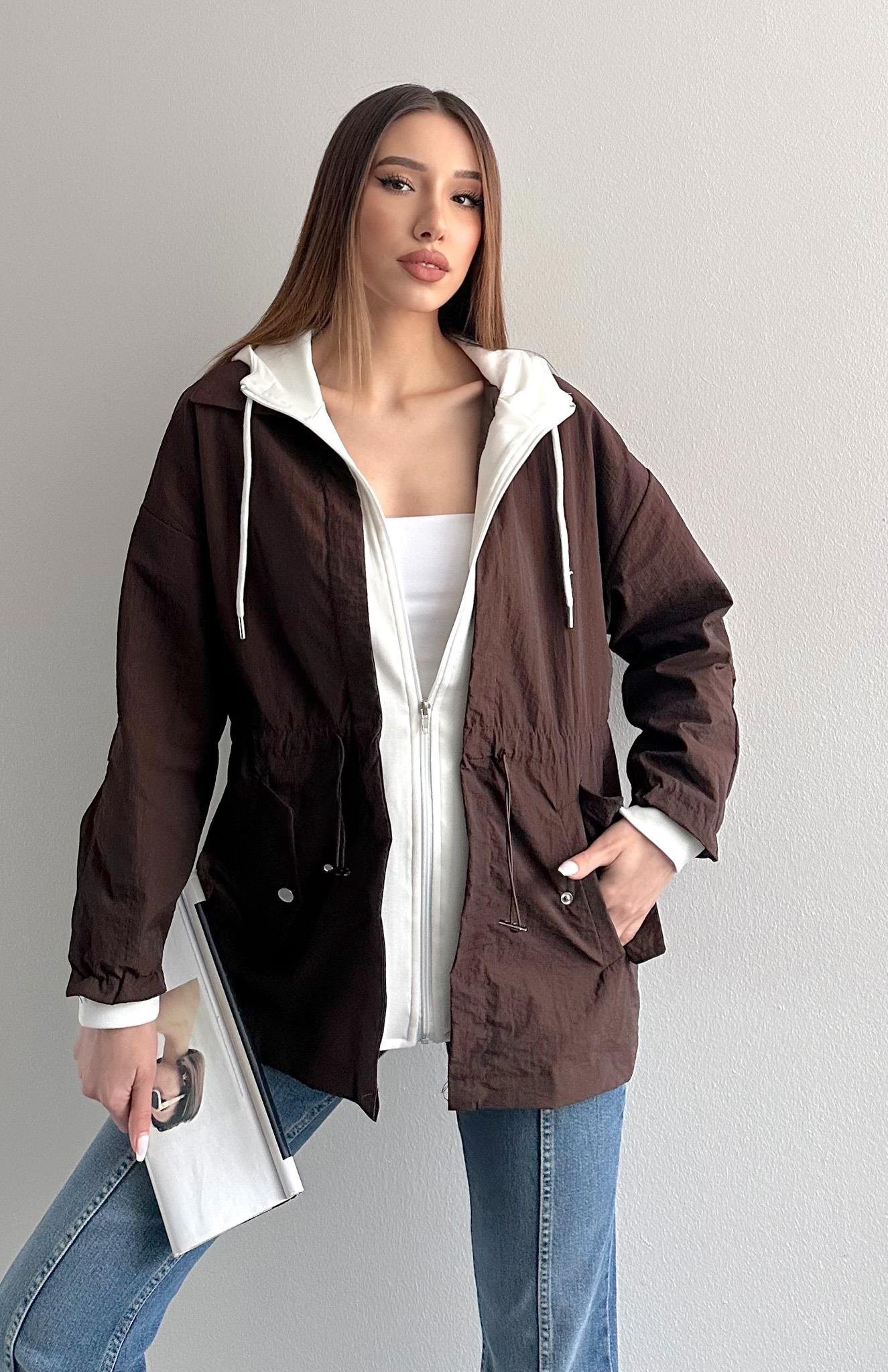 Garnili Oversize Mont KAHVERENGİ