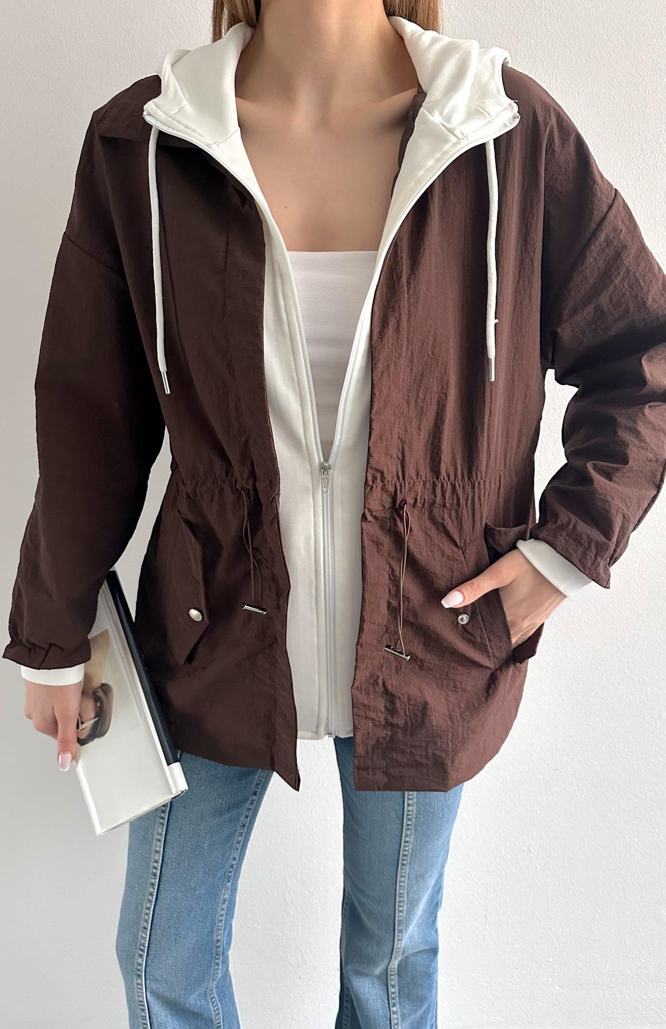 Garnili Oversize Mont KAHVERENGİ