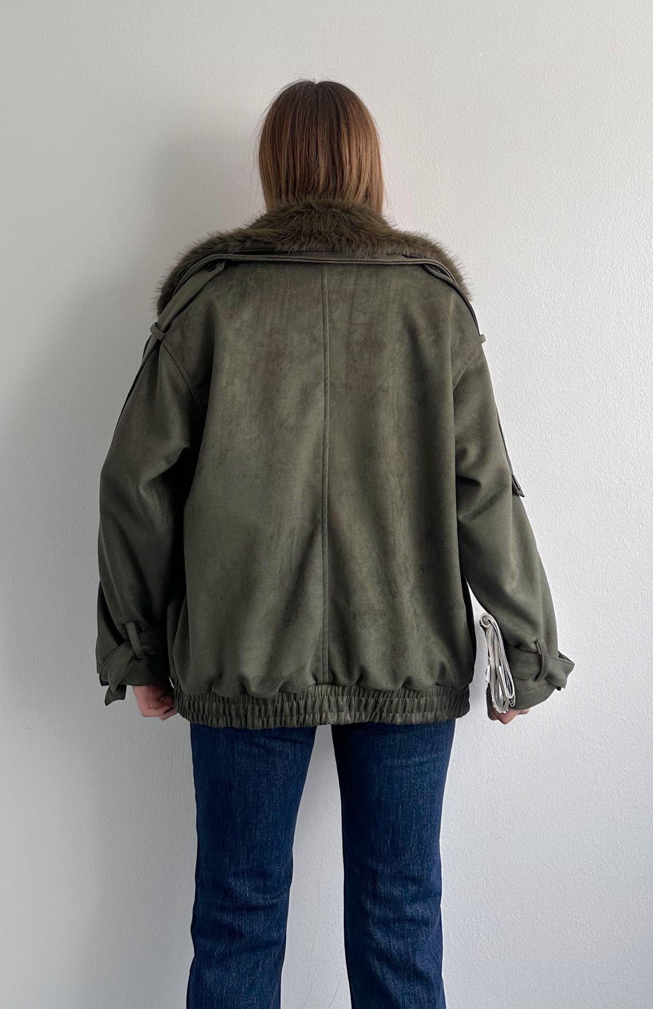 Yakası Kürklü Bomber Ceket HAKİ