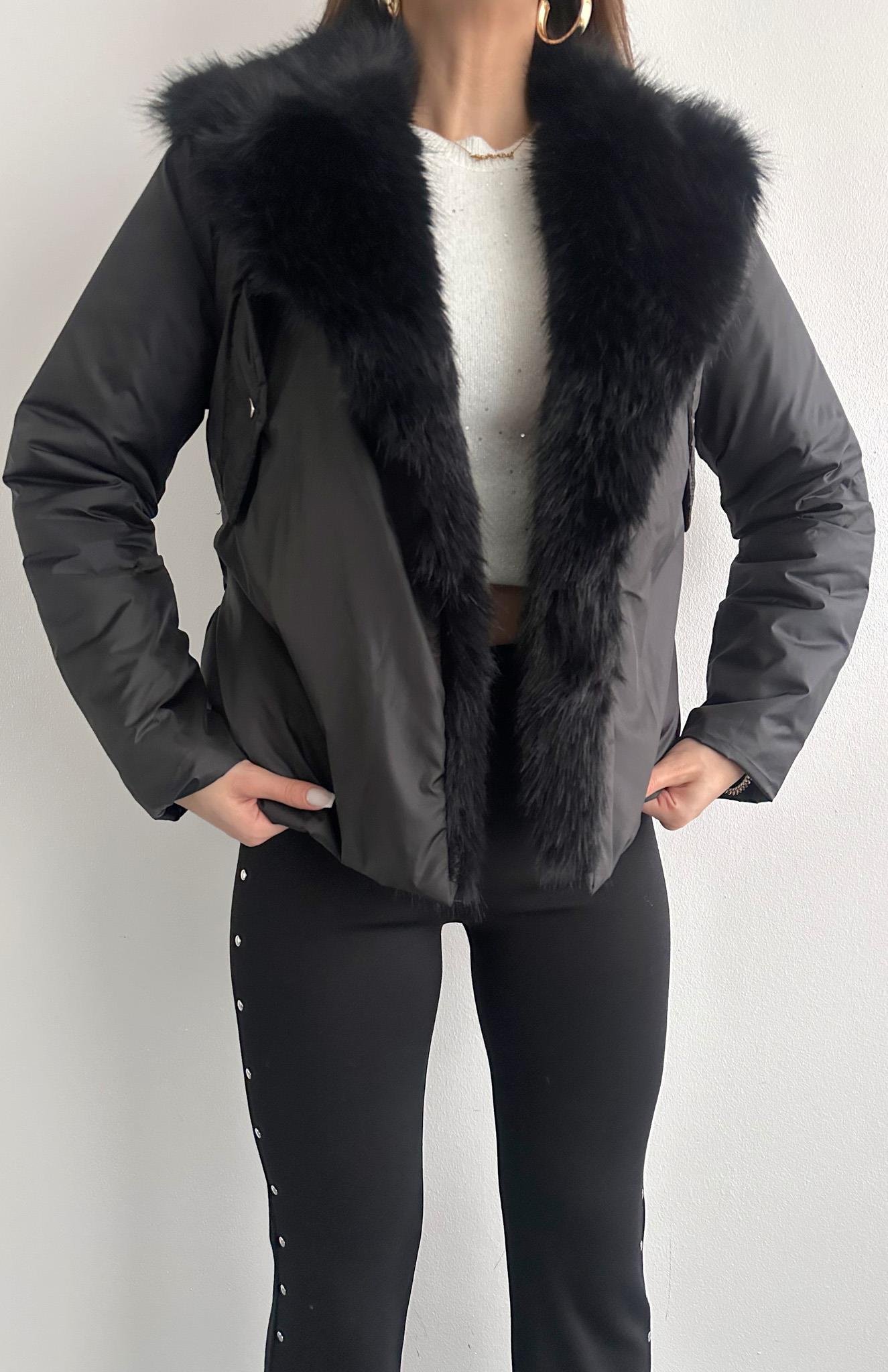 Yakası Kürklü Mont SİYAH