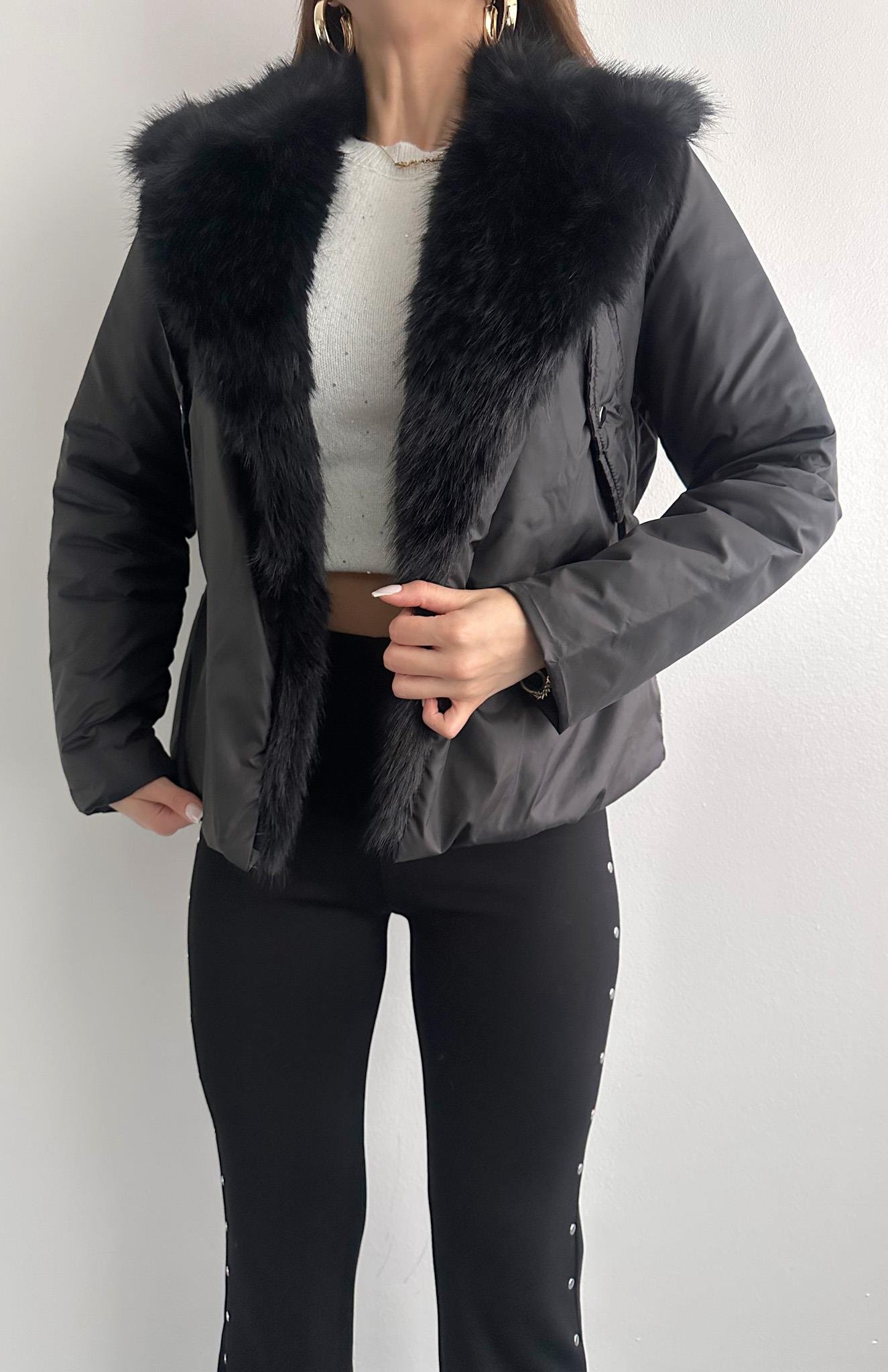 Yakası Kürklü Mont SİYAH