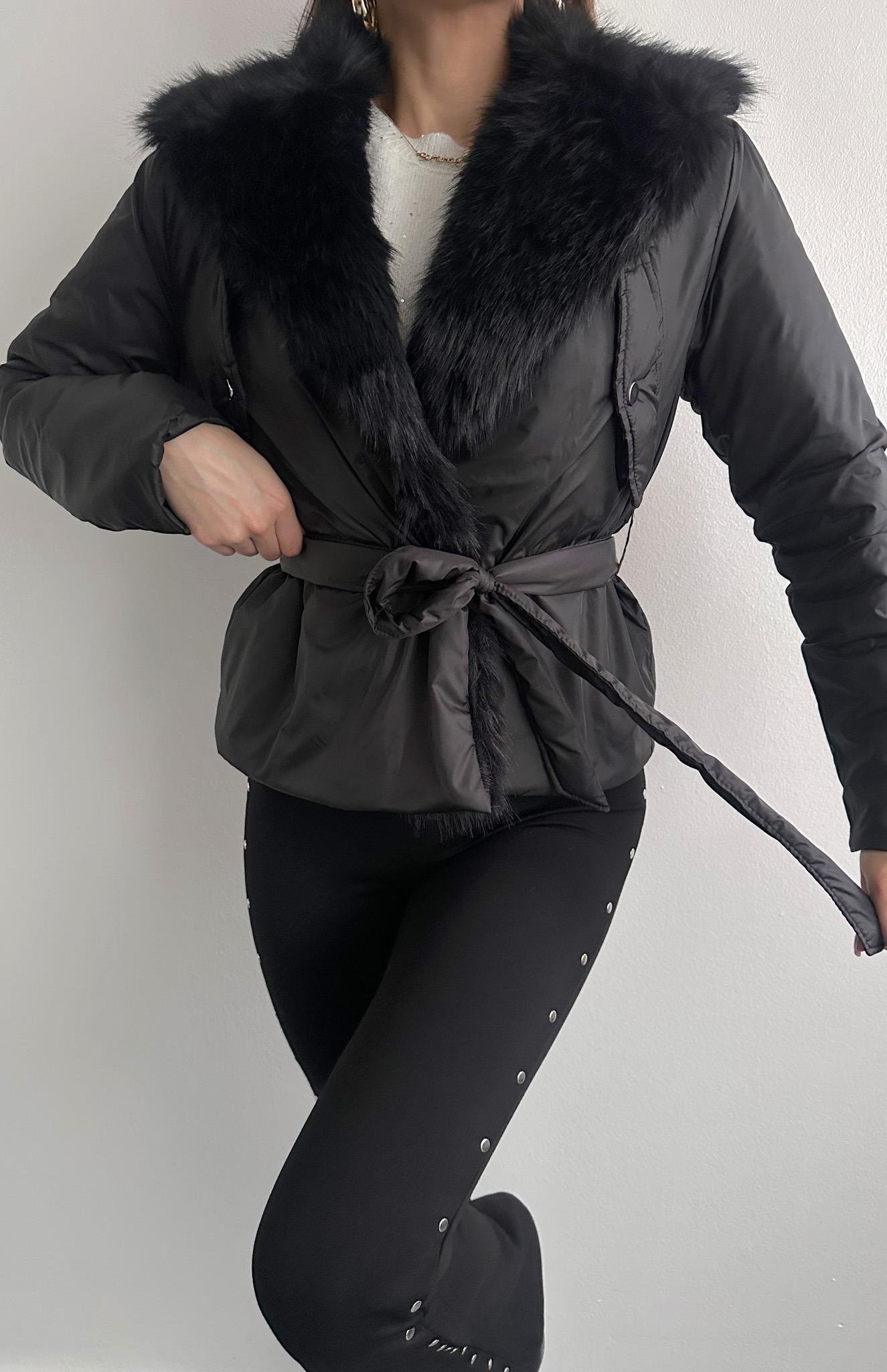 Yakası Kürklü Mont SİYAH