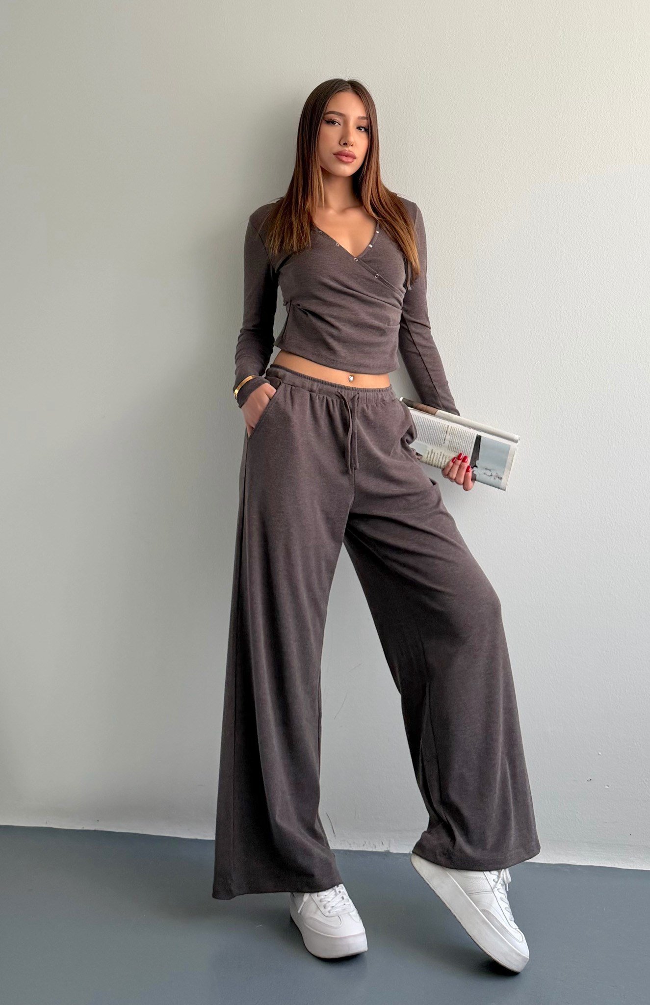 Bağcıklı Örme Pantolon KAHVERENGİ