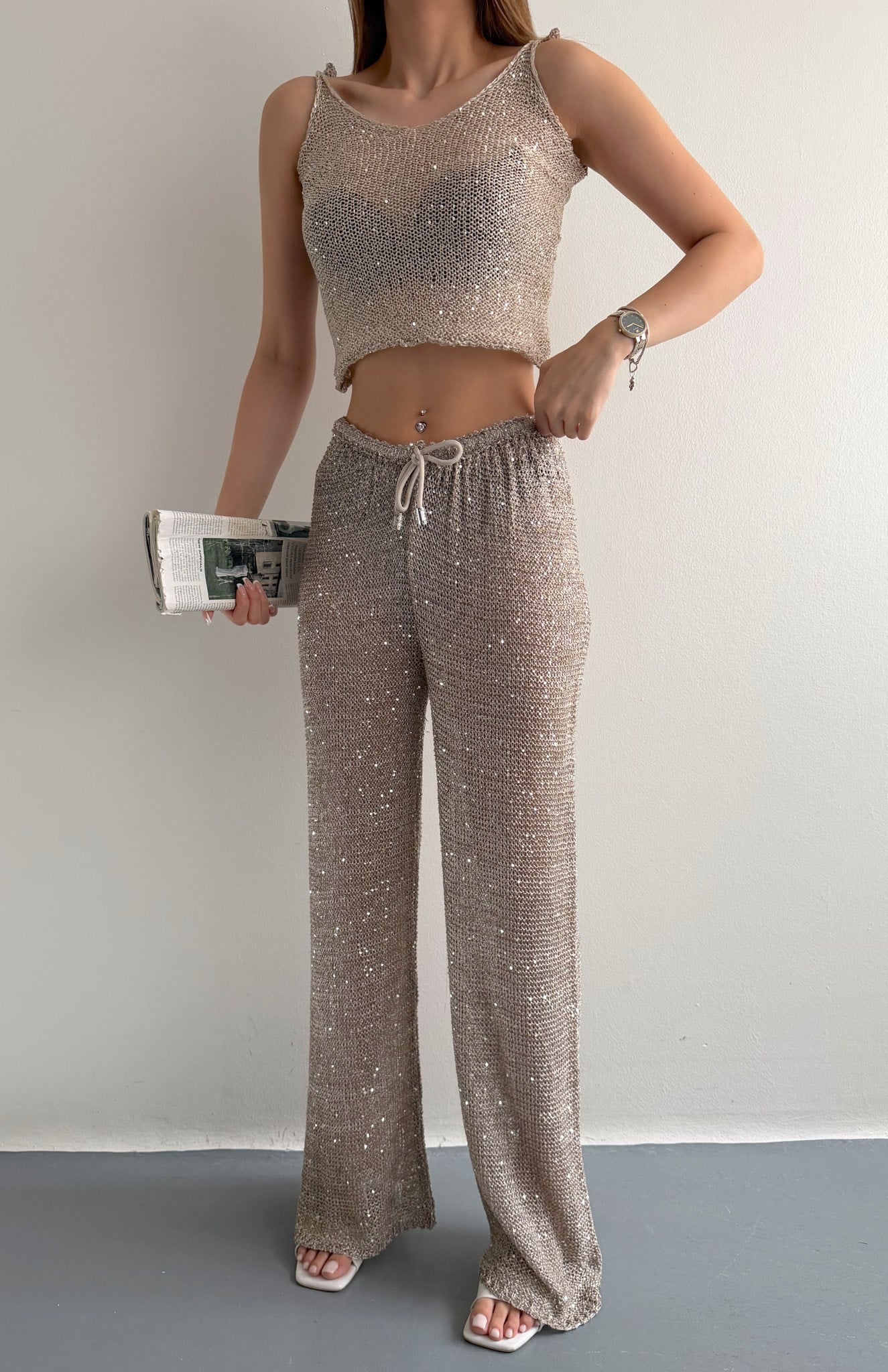 Beacwear Parlak Pantolon TAŞ