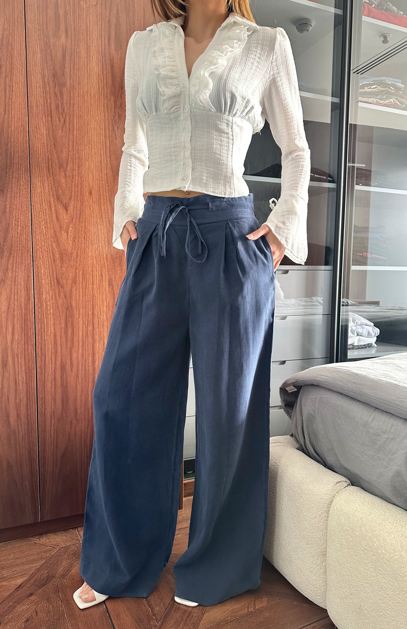 Beli Bağcılı Pantolon LACİVERT