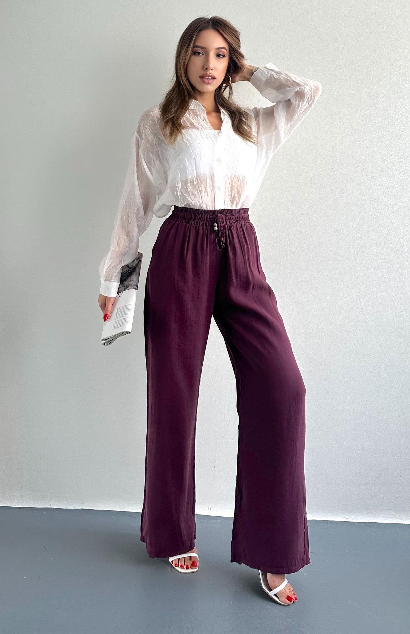 Beli Lastikli Bağcık  Detaylı Pantolon MÜRDÜM