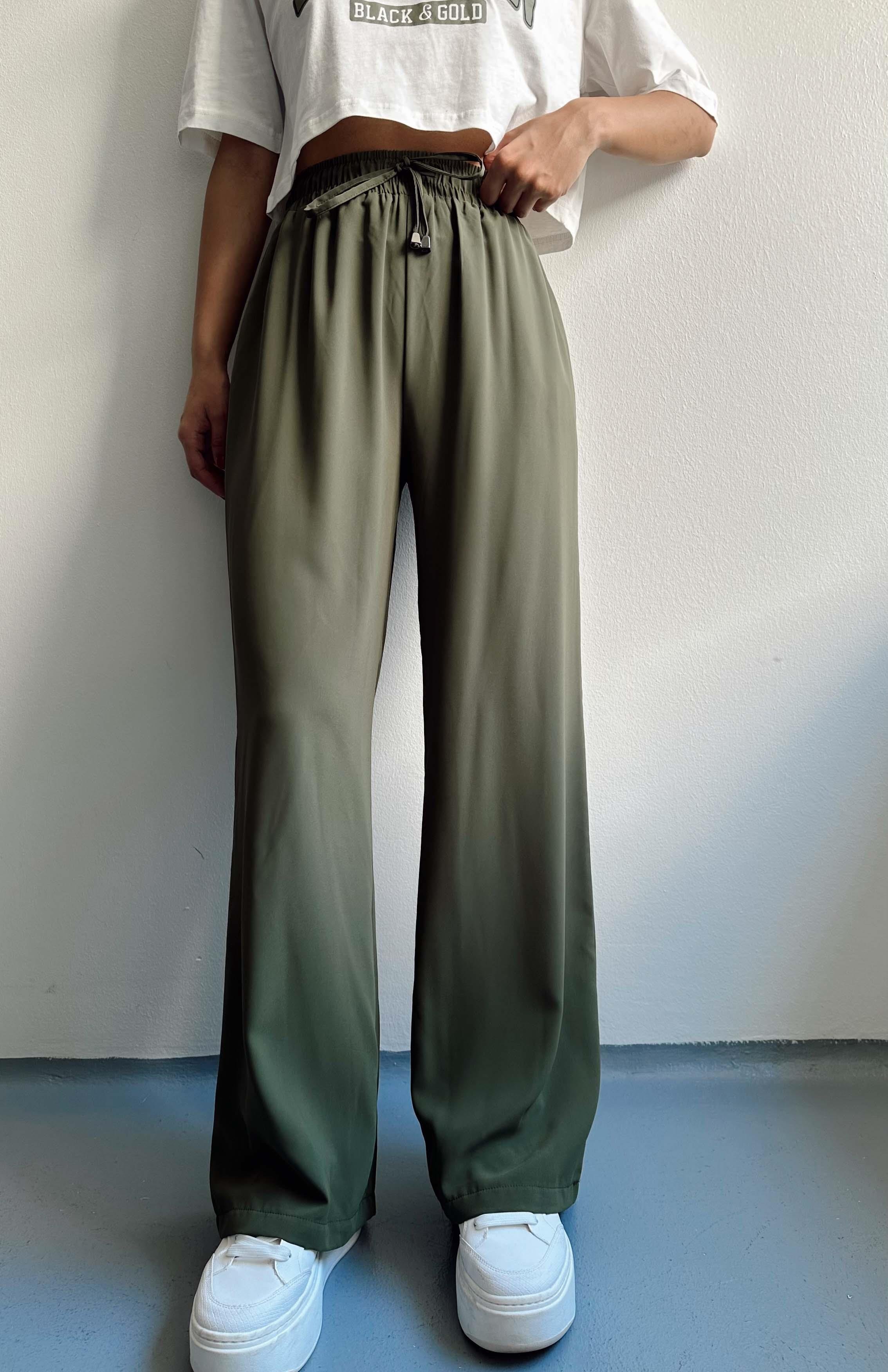 Beli Lastikli Bol Paça Pantolon HAKİ