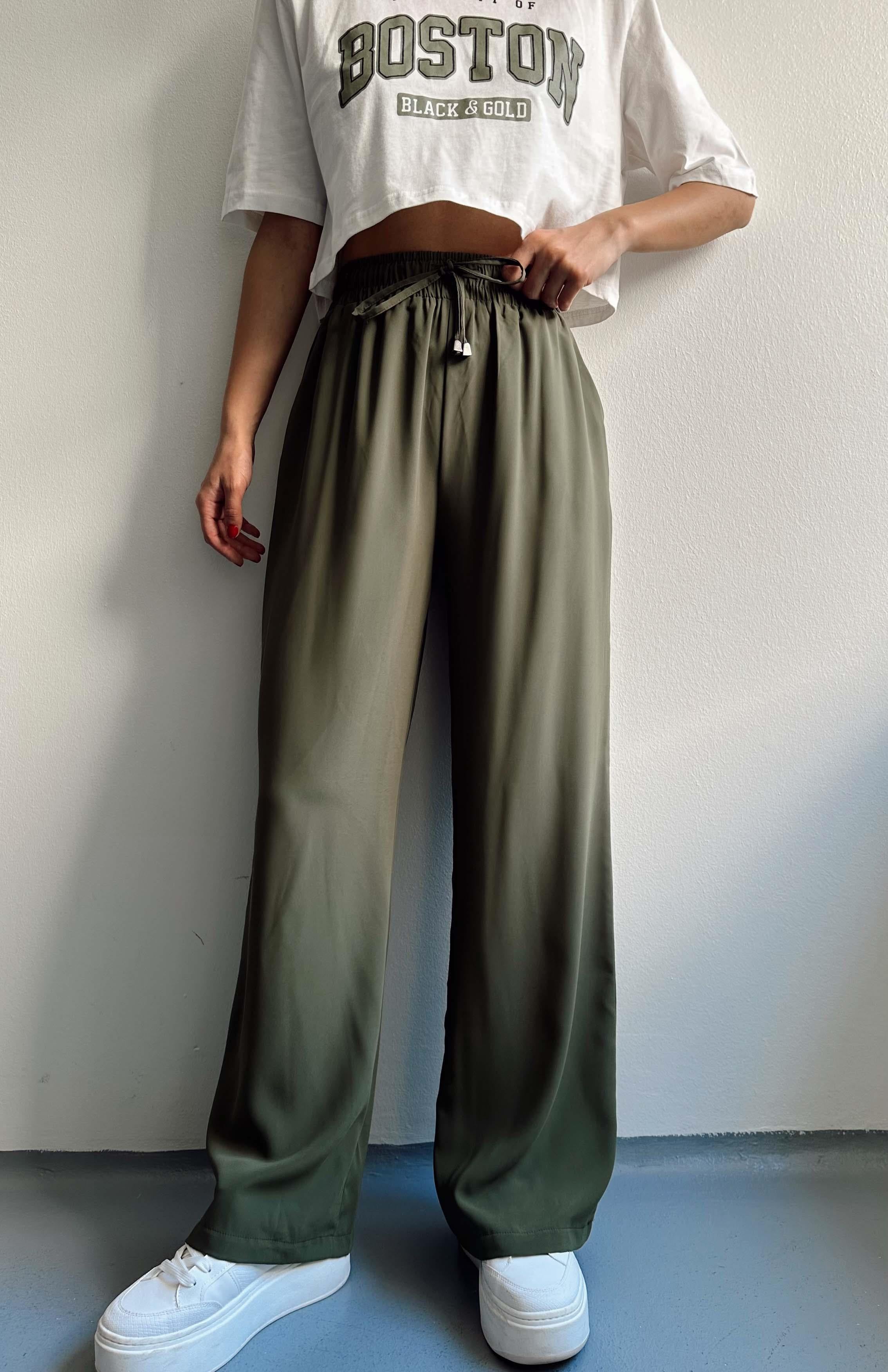 Beli Lastikli Bol Paça Pantolon HAKİ