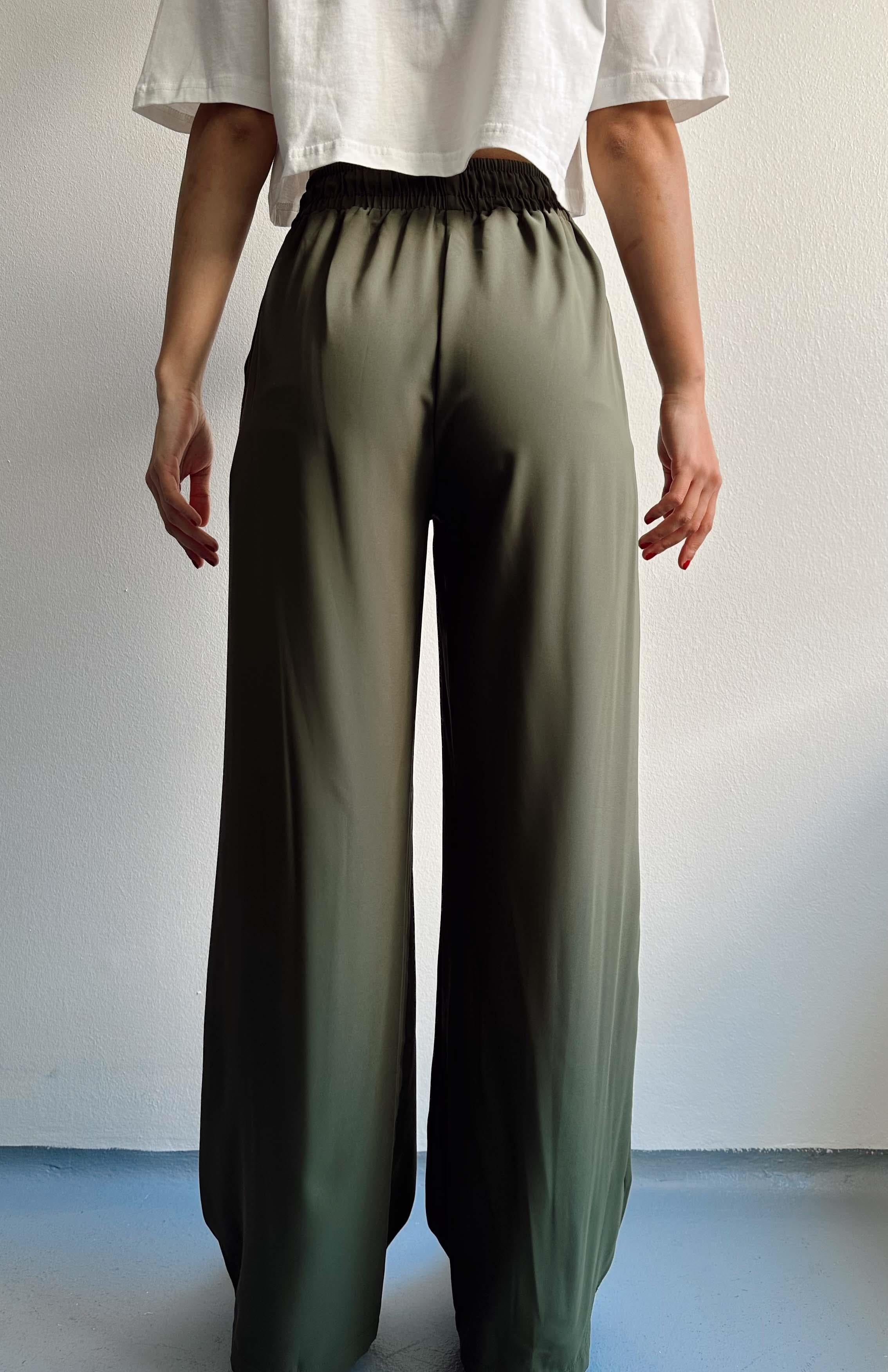 Beli Lastikli Bol Paça Pantolon HAKİ