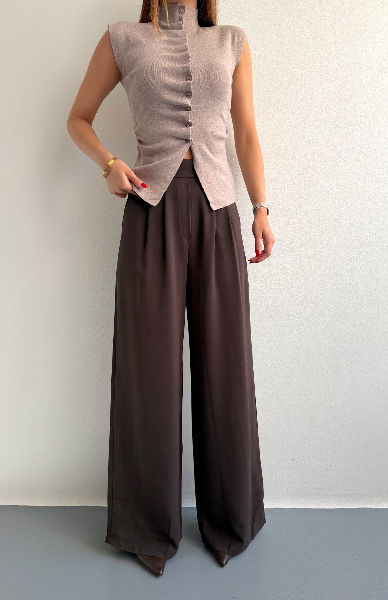 Beli Lastikli Bol Paça Pantolon KAHVERENGİ