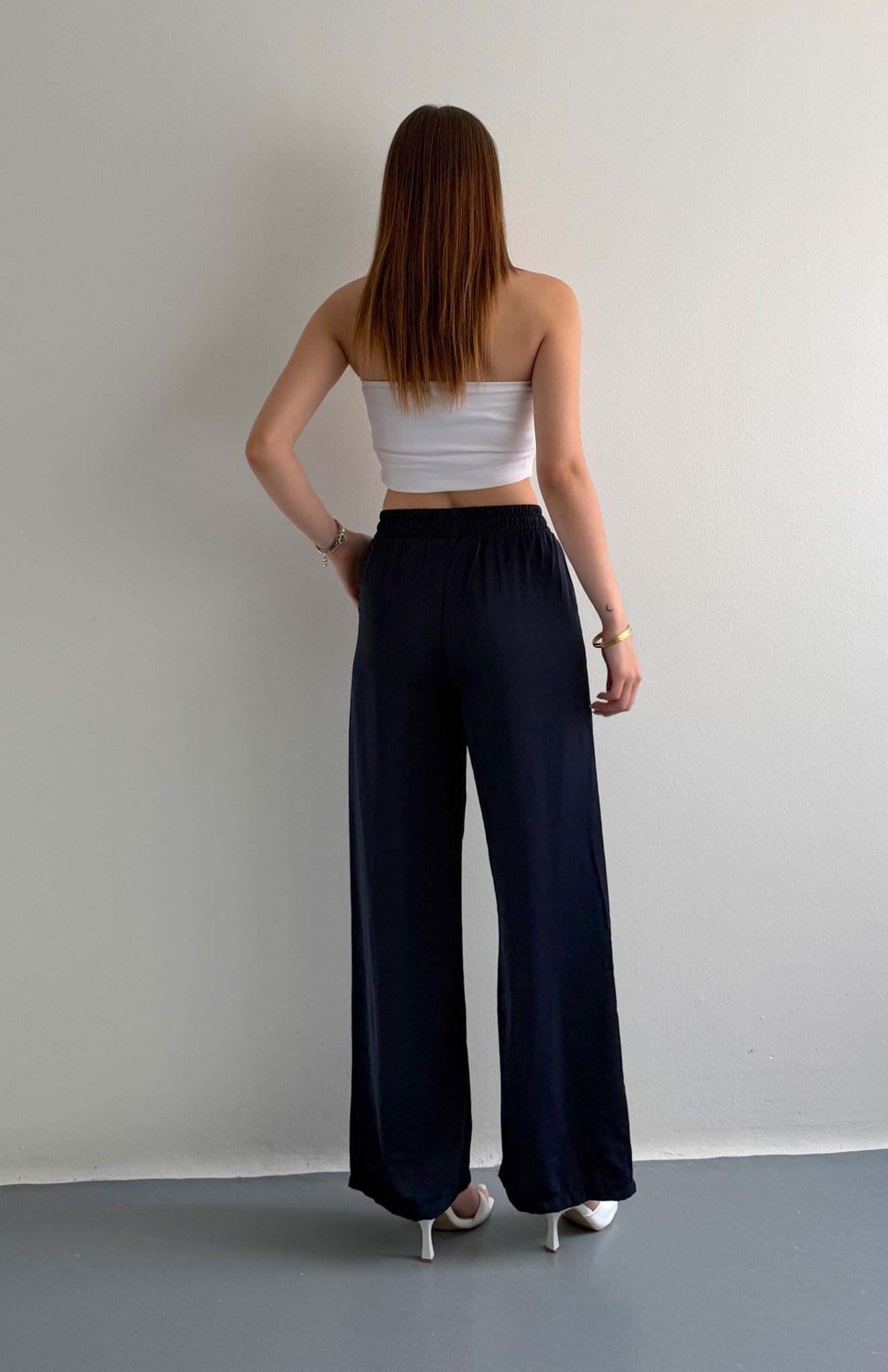 Beli Lastikli Bol Paça Pantolon LACİVERT
