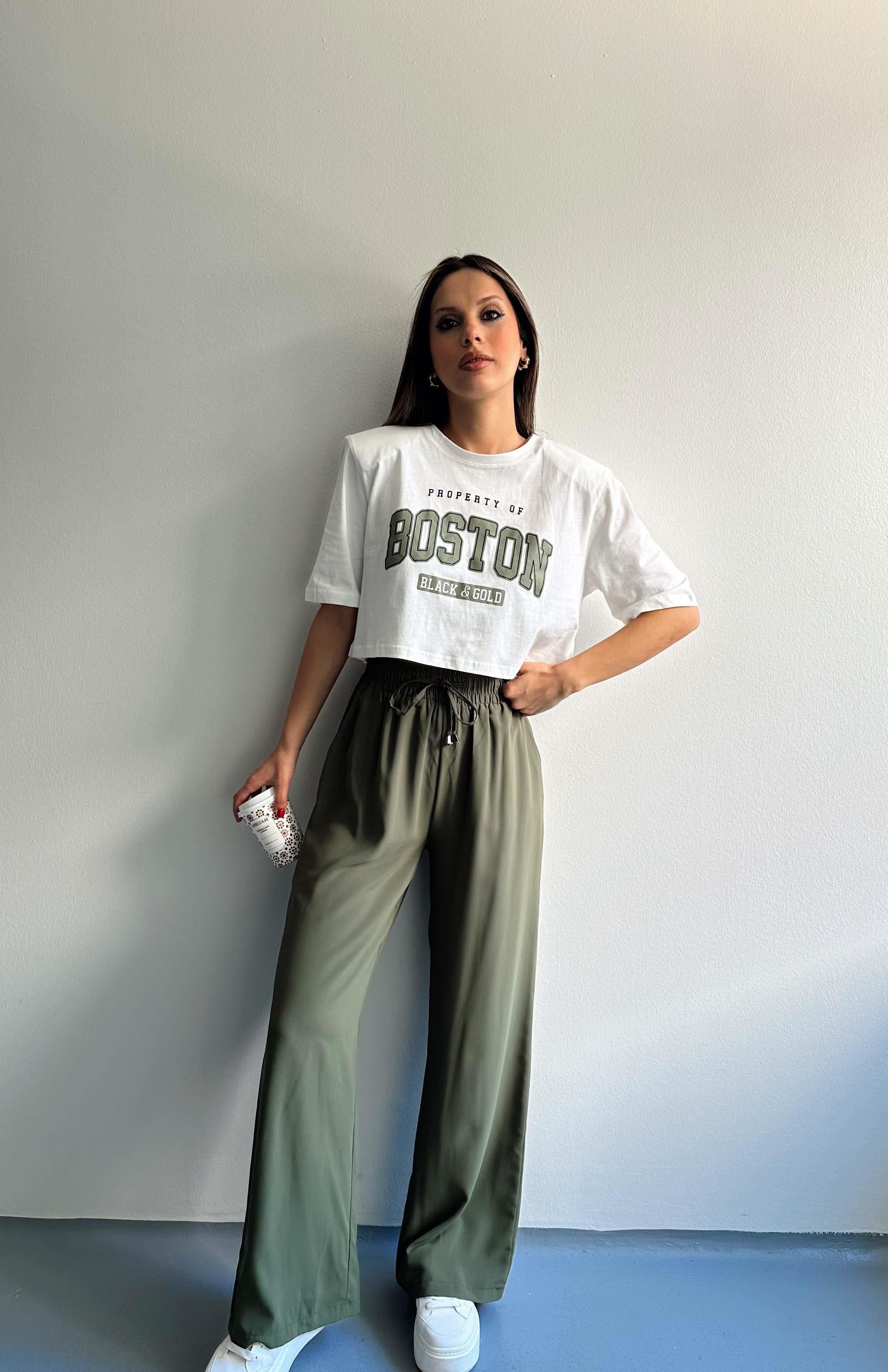 Beli Lastikli Bol Paça Pantolon HAKİ