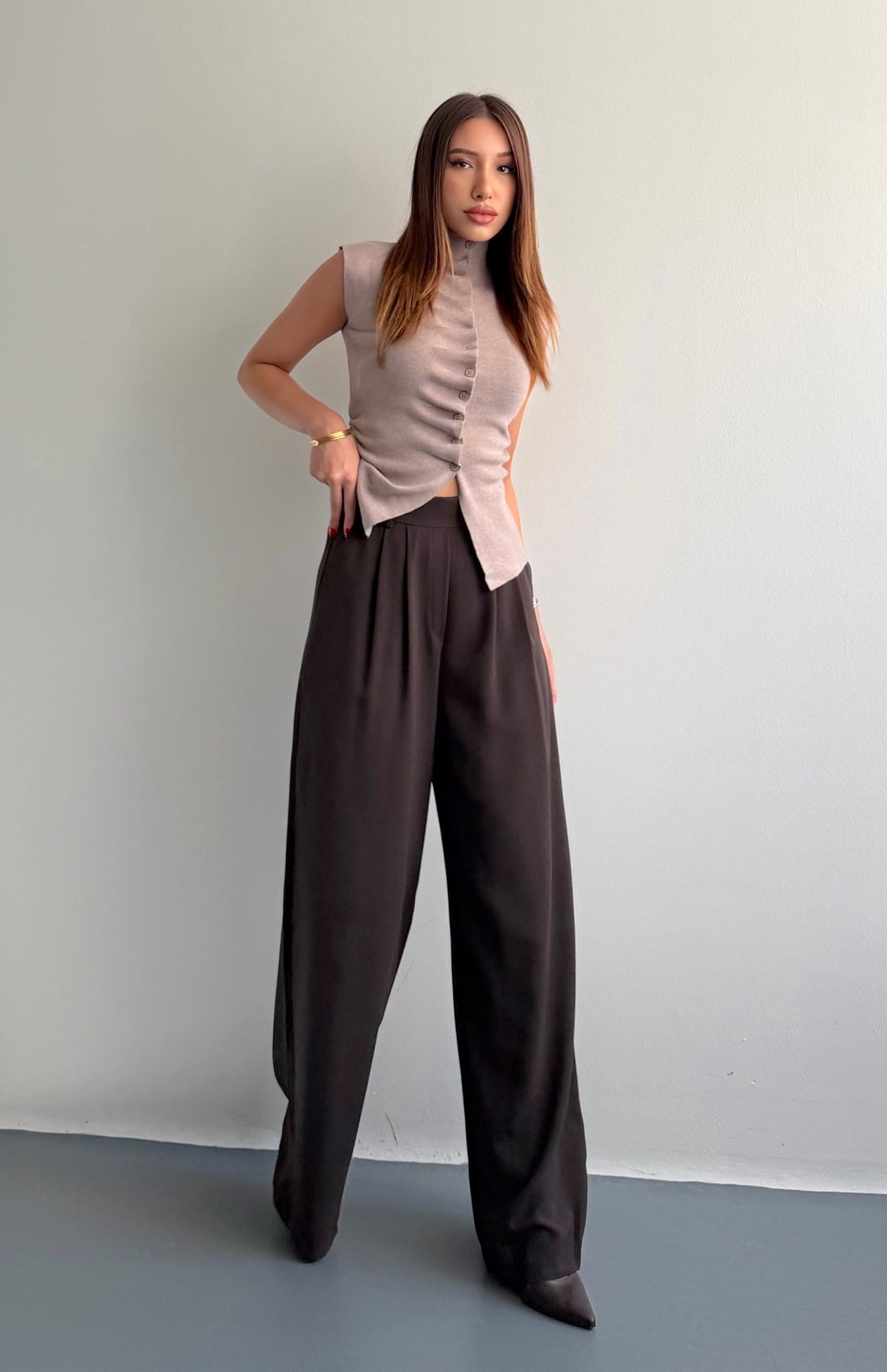 Beli Lastikli Bol Paça Pantolon KAHVERENGİ