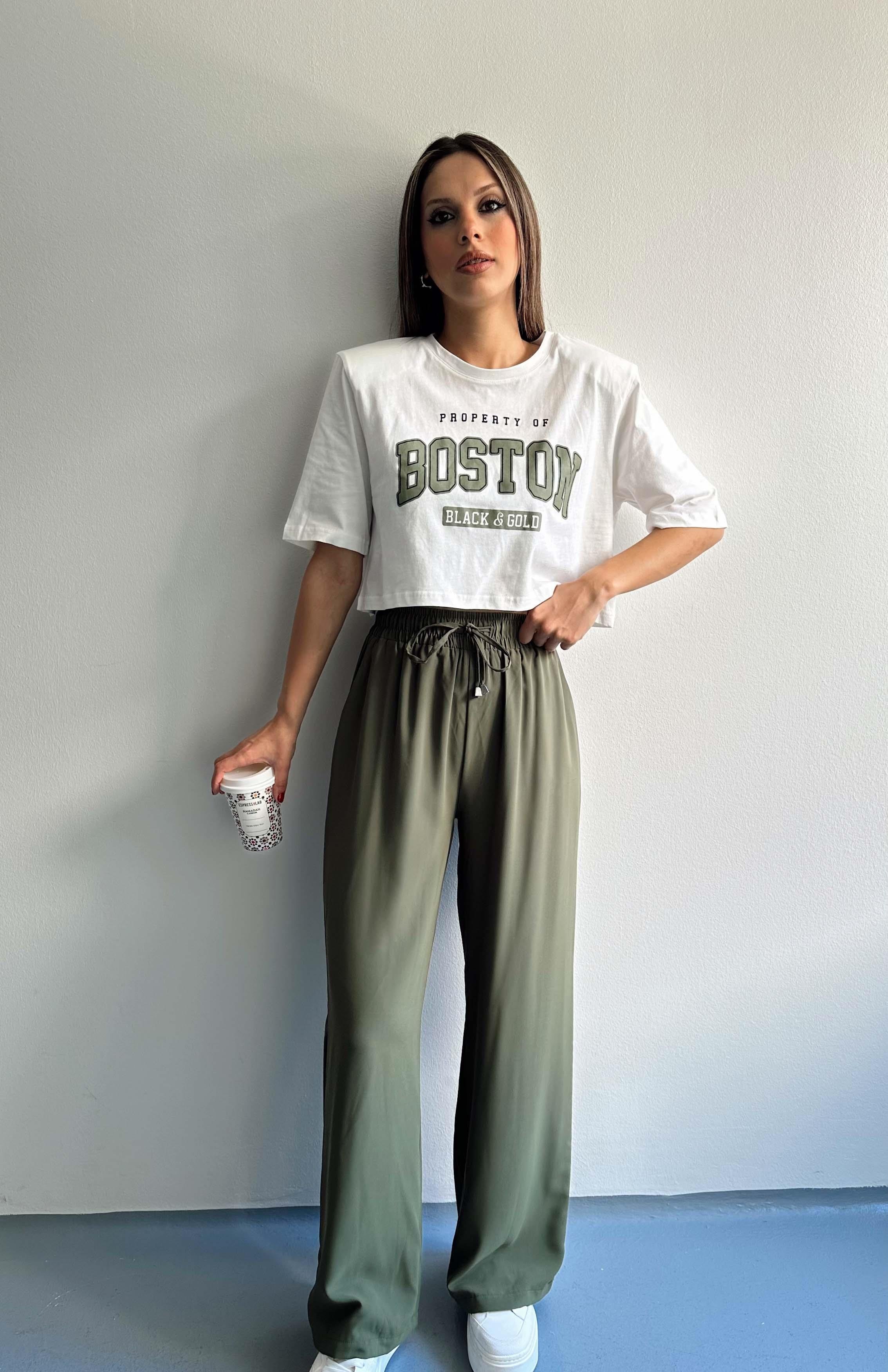 Beli Lastikli Bol Paça Pantolon HAKİ