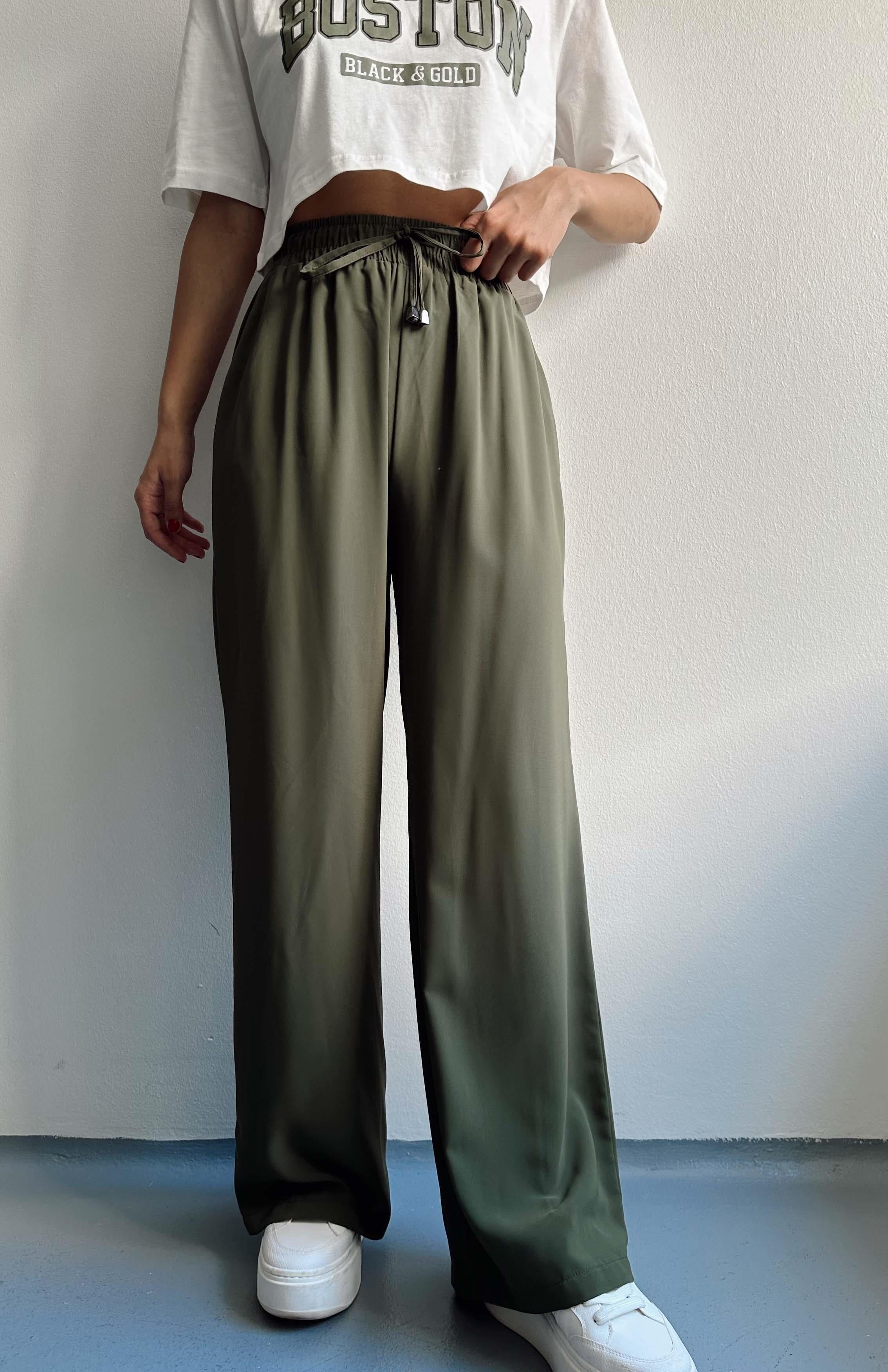 Beli Lastikli Bol Paça Pantolon HAKİ
