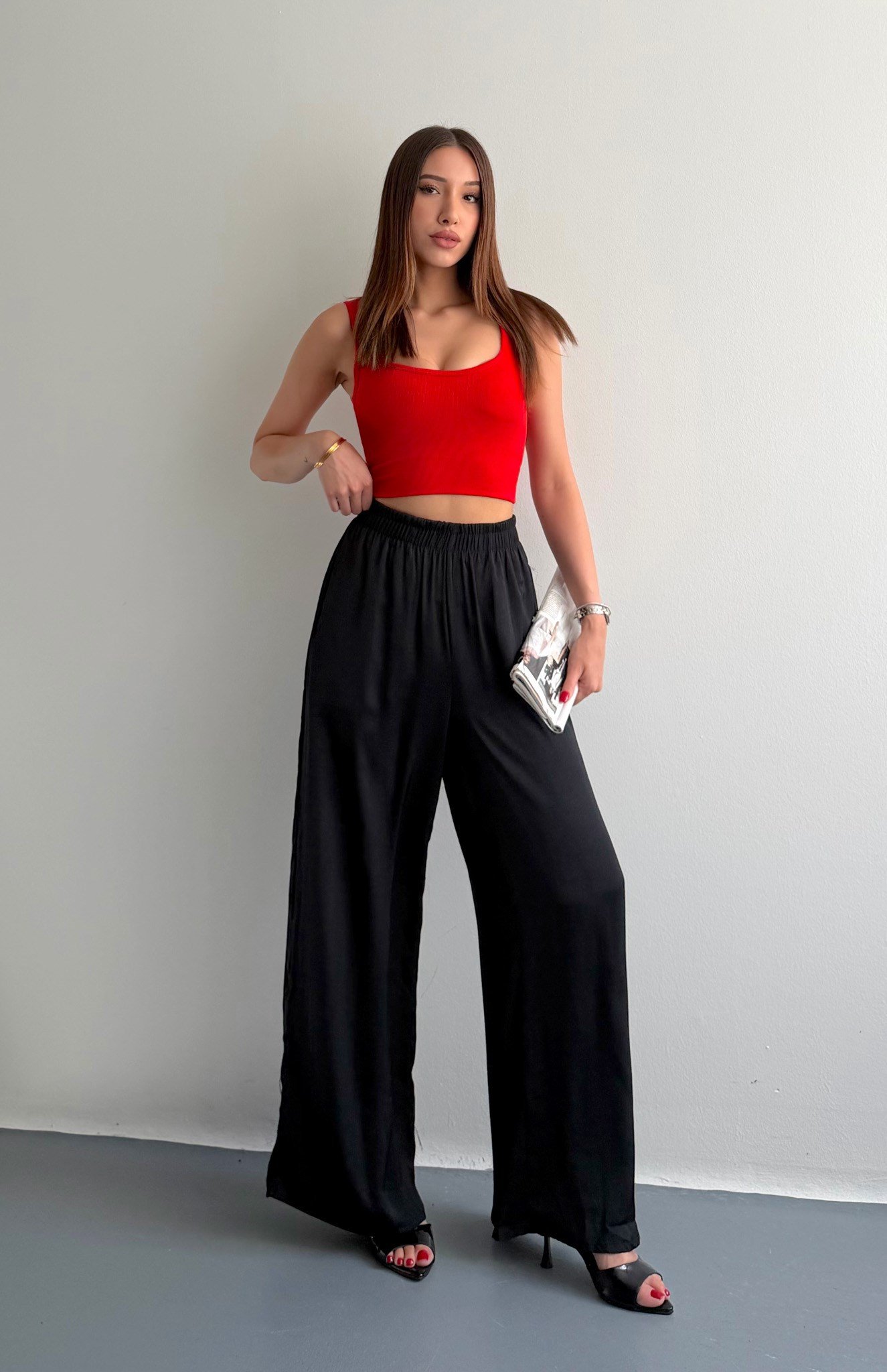 Beli Lastikli Bol Pantolon SİYAH