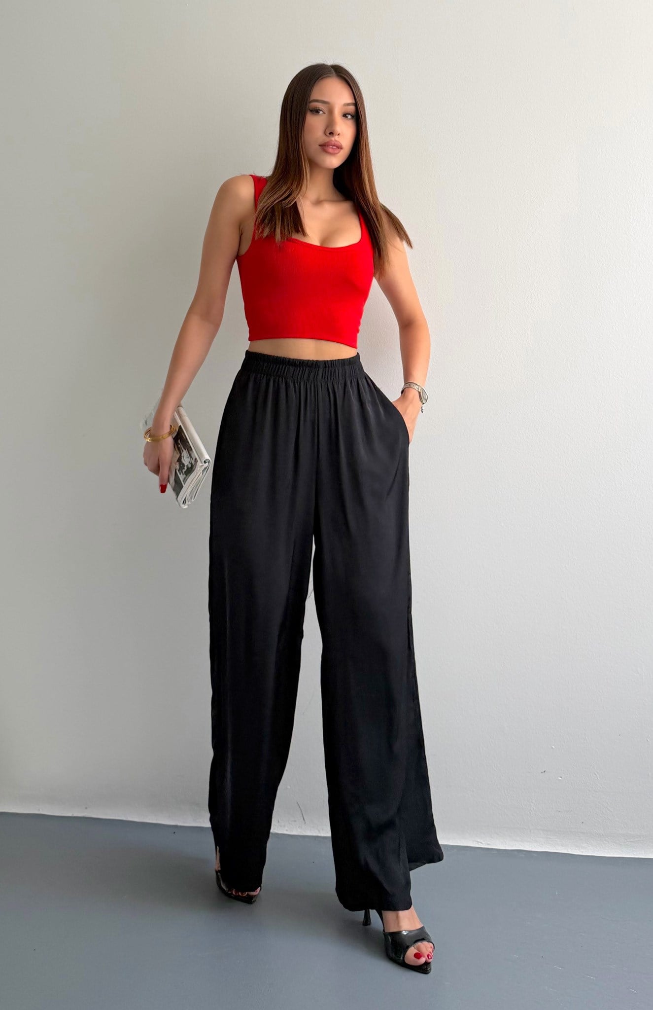Beli Lastikli Bol Pantolon SİYAH