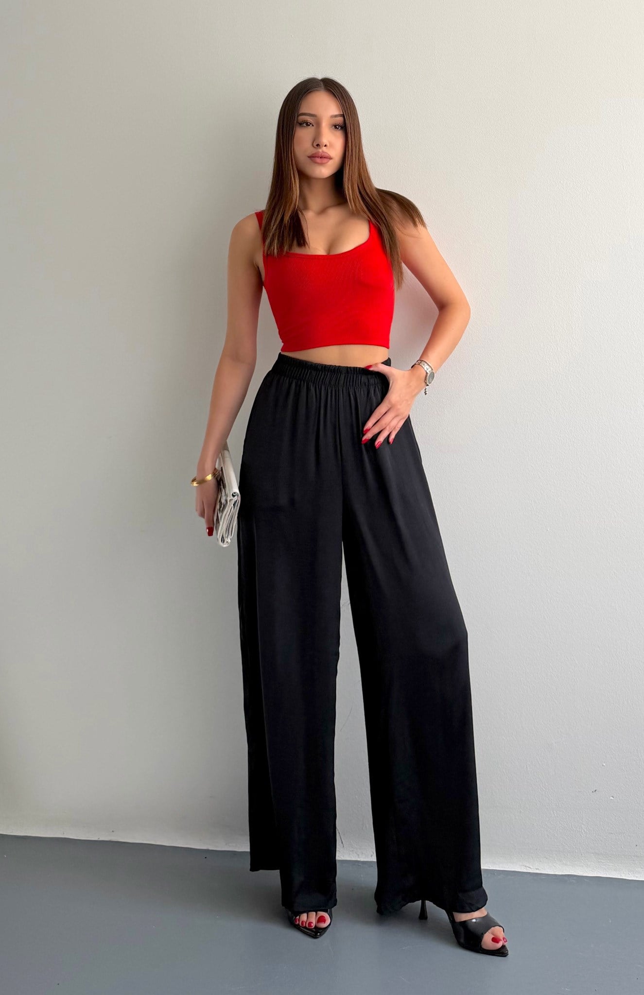 Beli Lastikli Bol Pantolon SİYAH