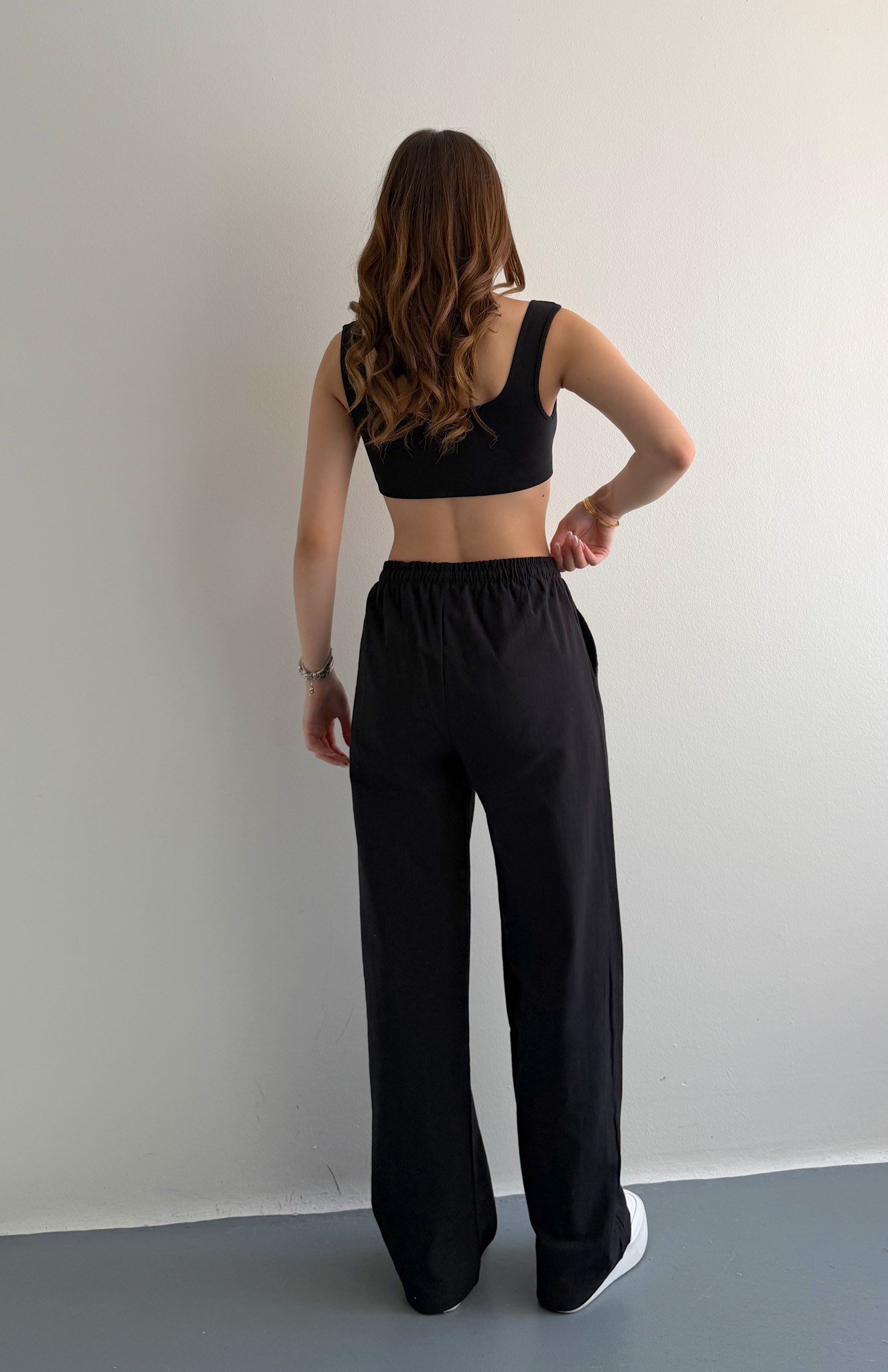 Beli Lastikli Keten Pantolon SİYAH