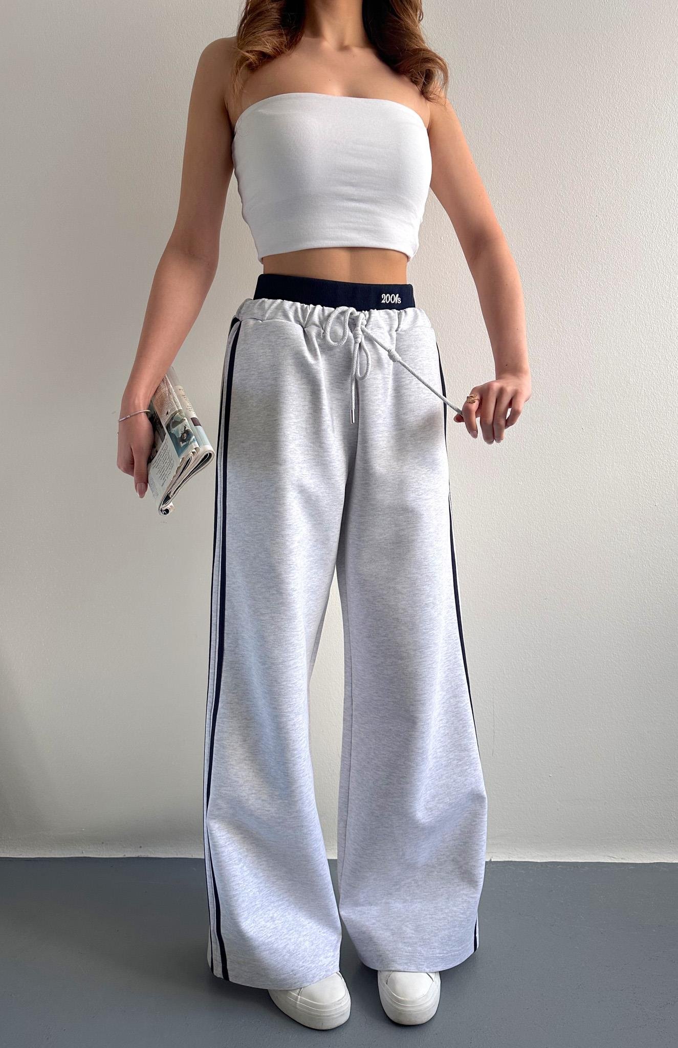 Biye Detaylı Eşofman Pantolon GRİ