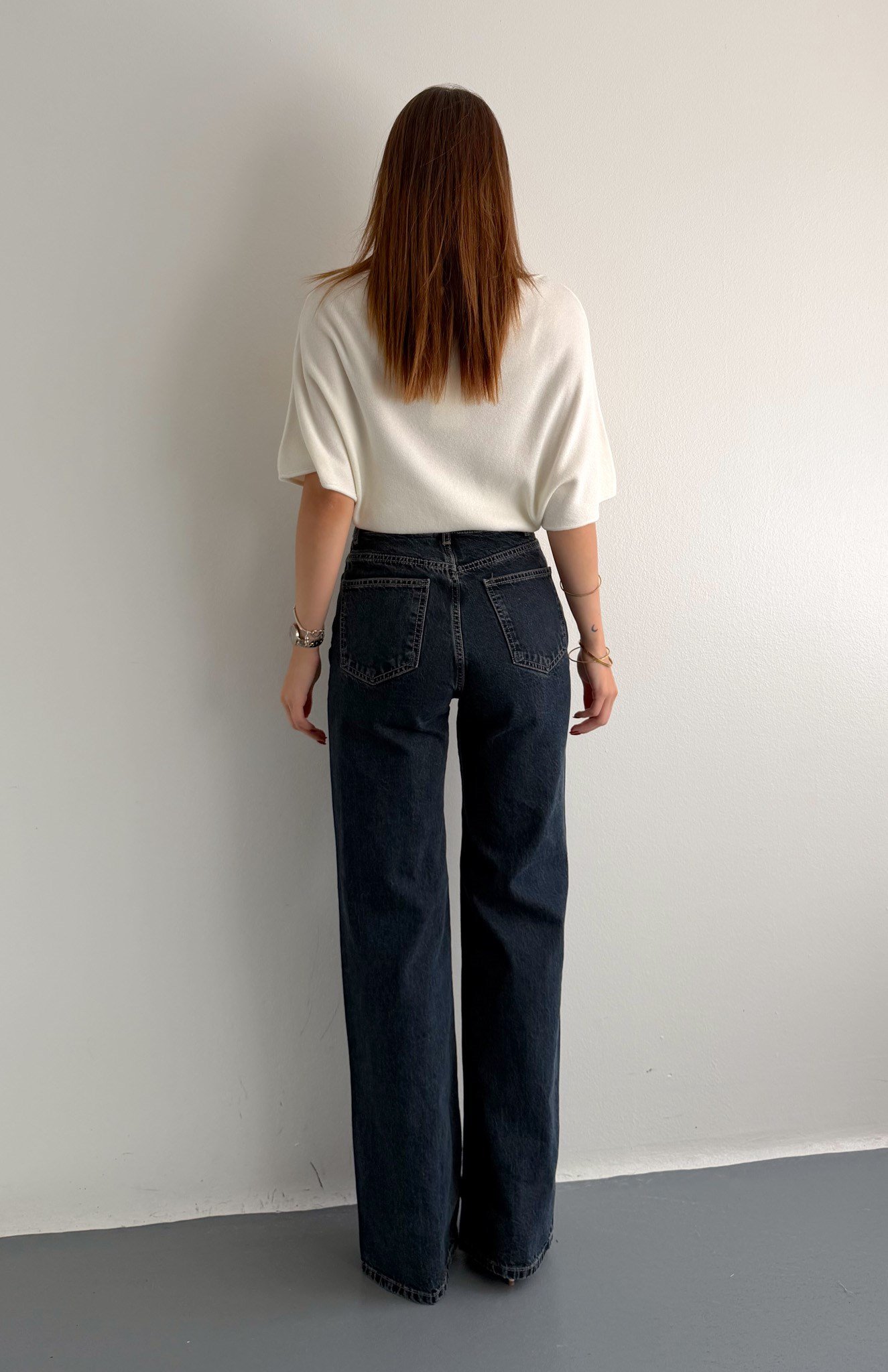 Blue Black Wideleg Pantolon LACİVERT
