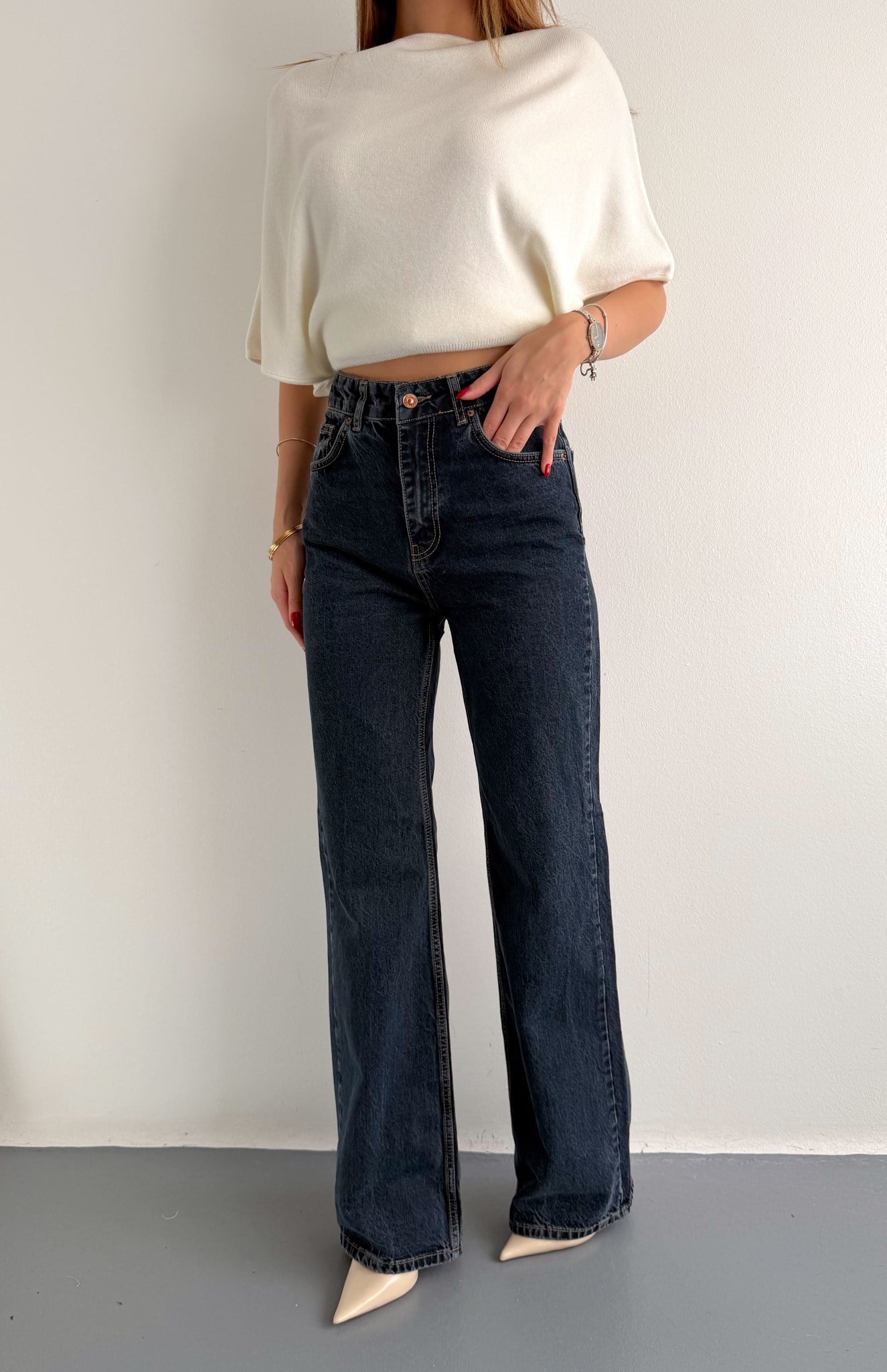 Blue Black Wideleg Pantolon LACİVERT