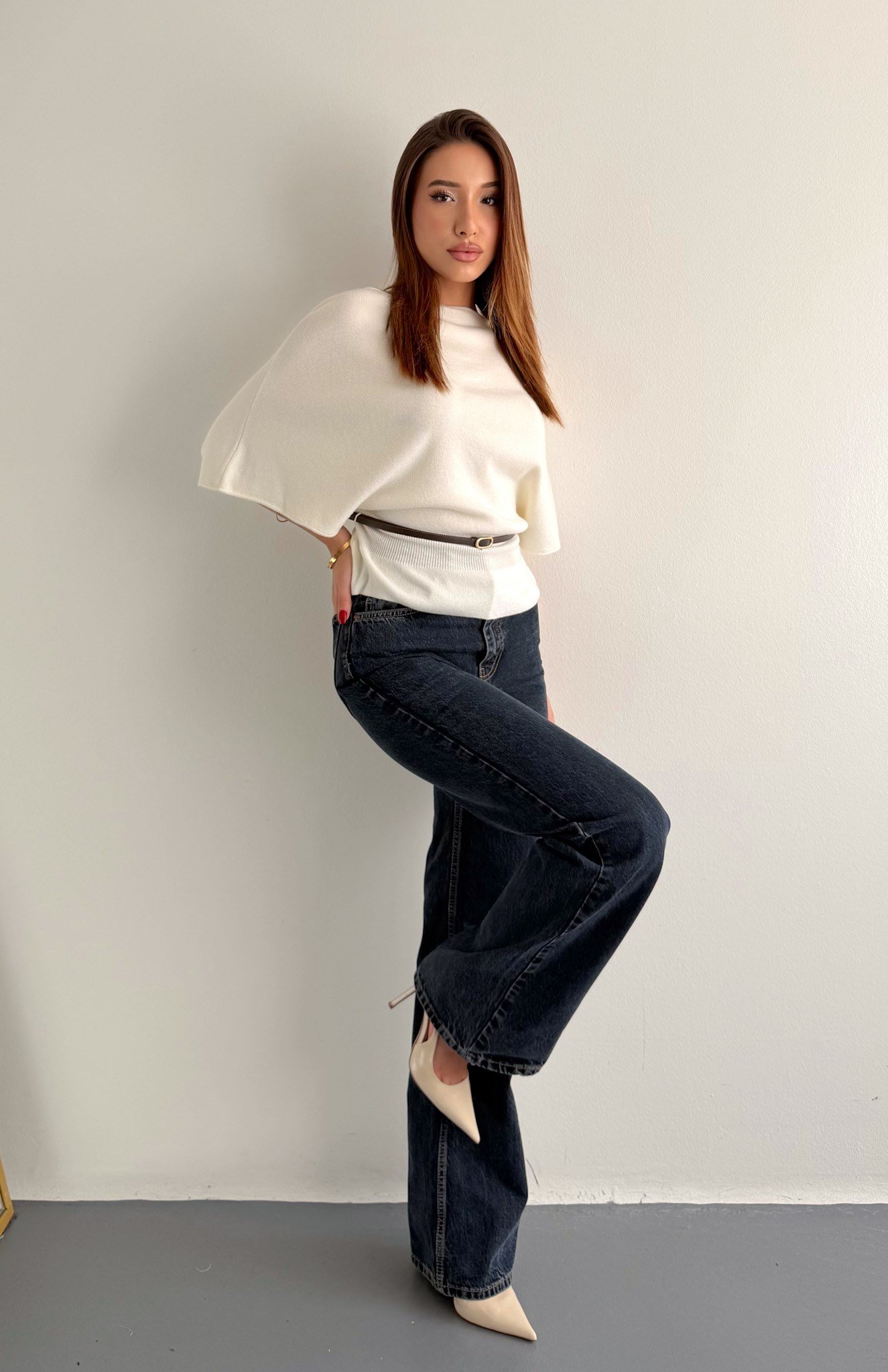 Blue Black Wideleg Pantolon LACİVERT